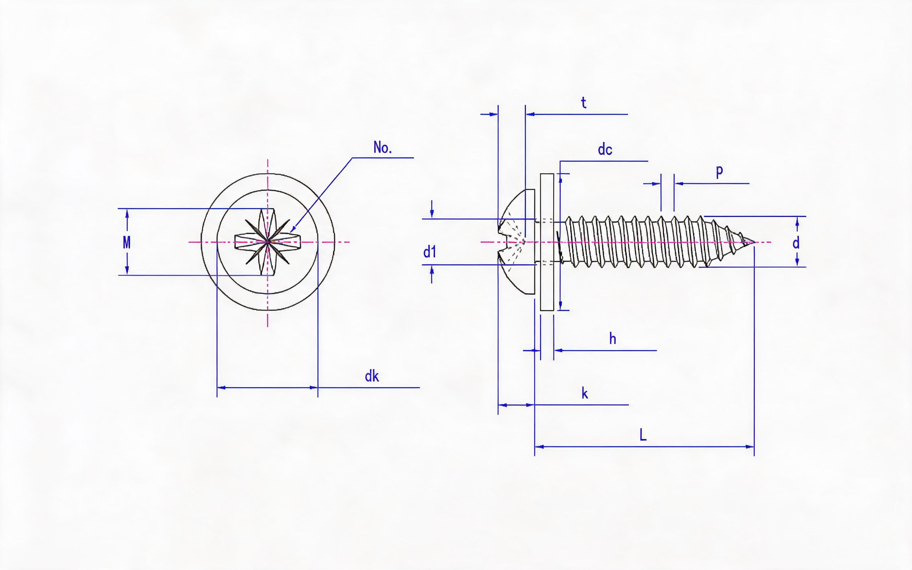 Type C combination of box head self-tapping screw and flat washer Standard Drawing