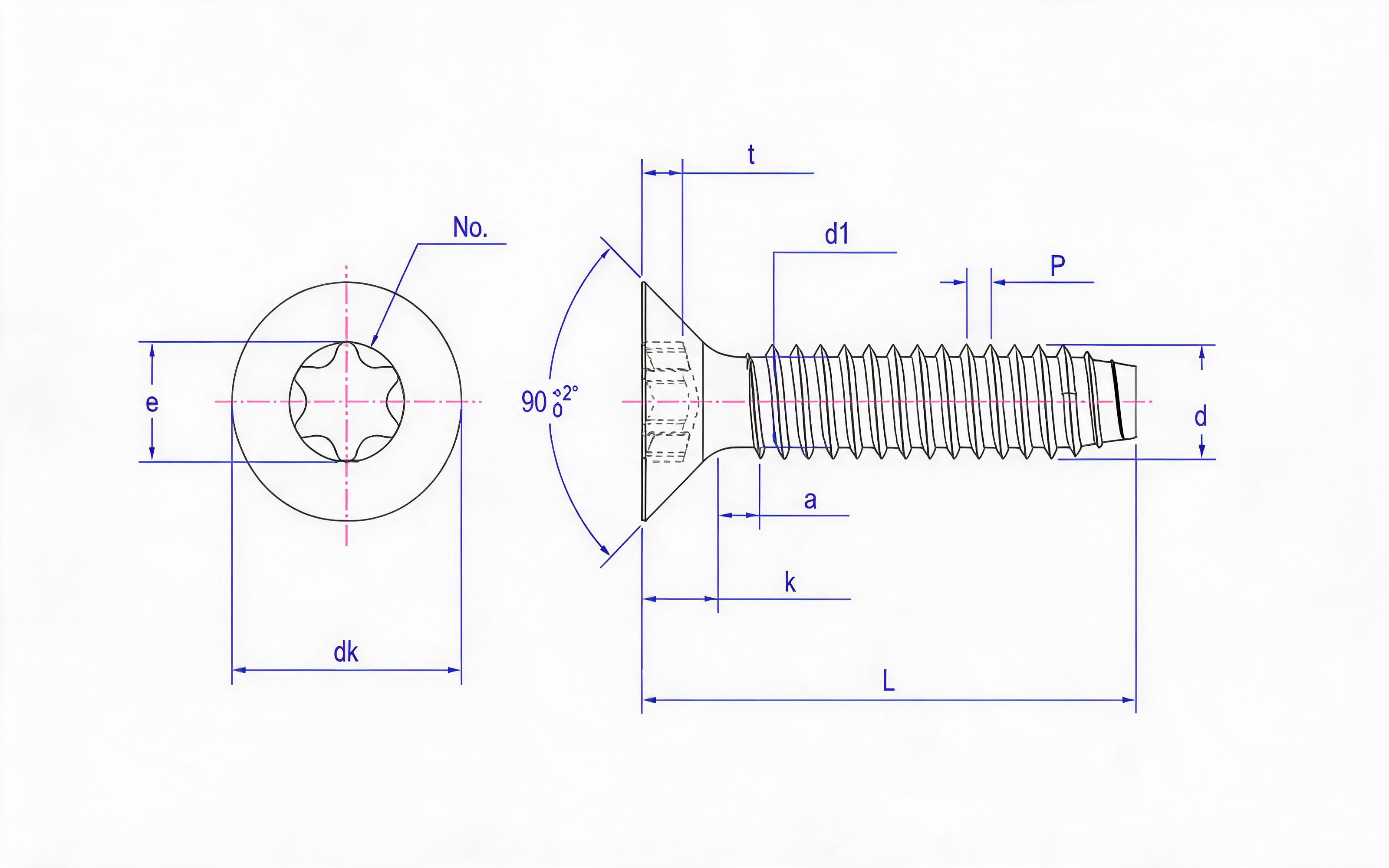 Torx recessed countersunk head self-tapping screw type F Standard Drawing