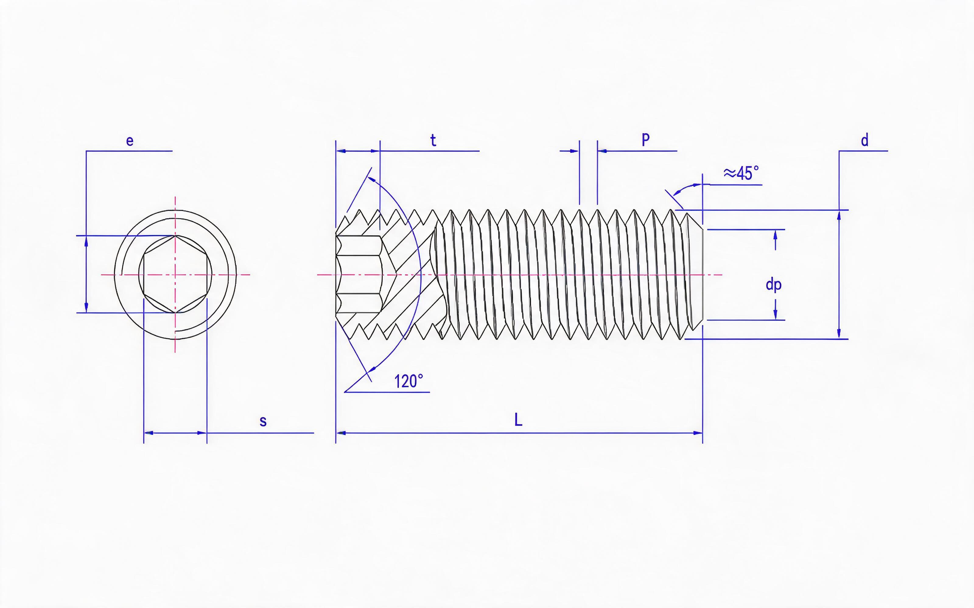 Hexagon flat end set screw Standard Drawing