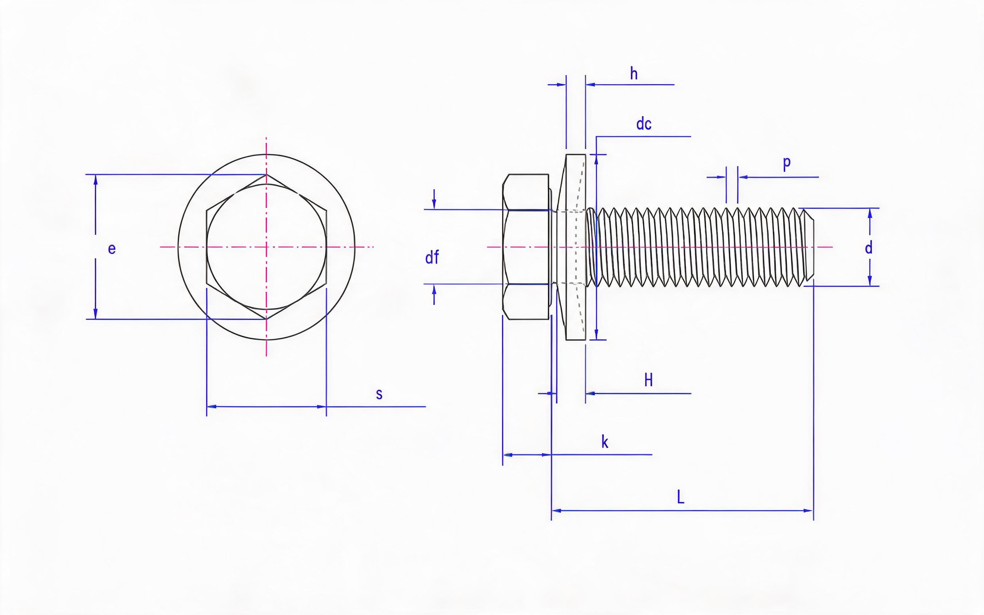 Hexagon bolt and conical elastic washer combination Standard Drawing