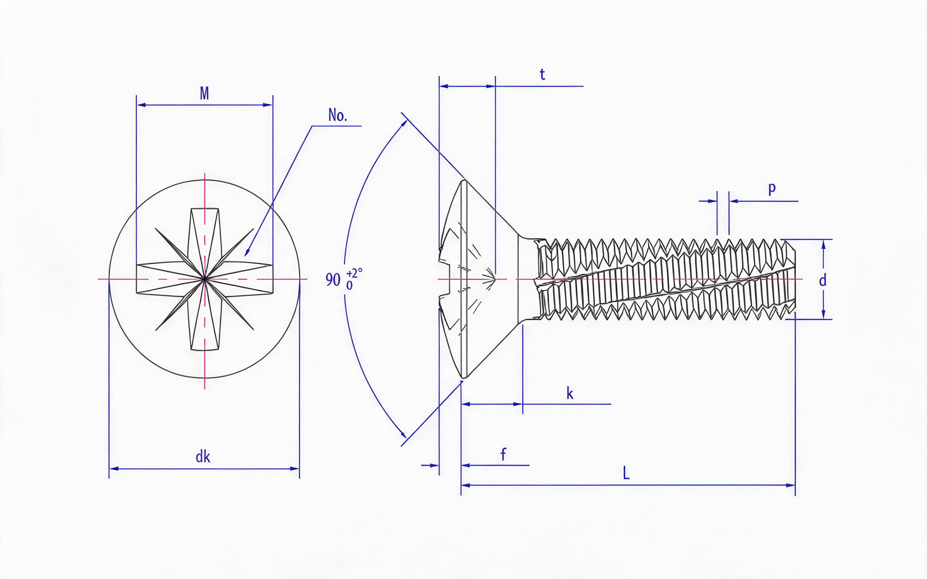 RAISED SLOT RAISED COUNTERSUNK HEAD CUT THREAD SCREW (TYPE Z) Standard Drawing