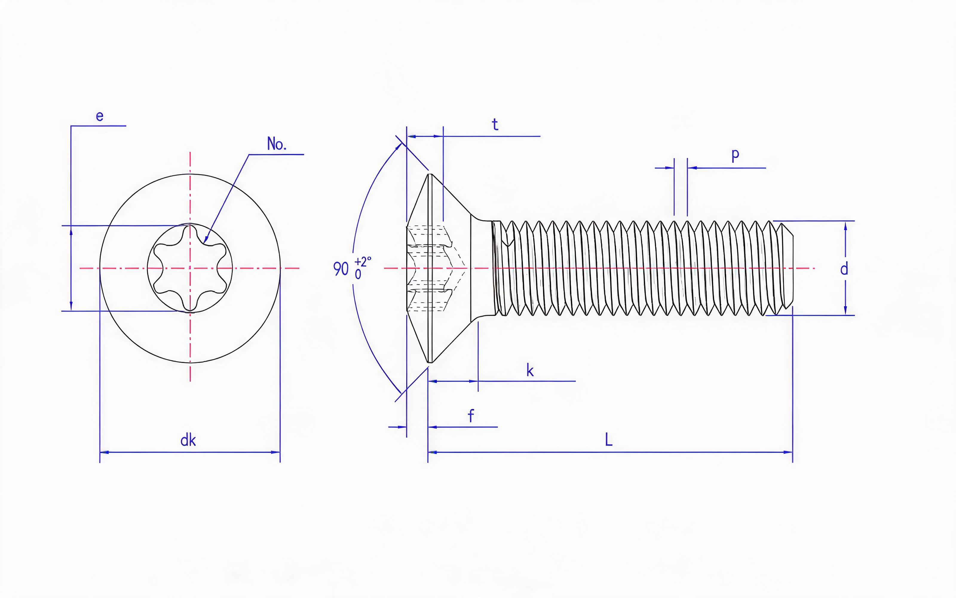 Hexagon socket countersunk head screw Standard Drawing