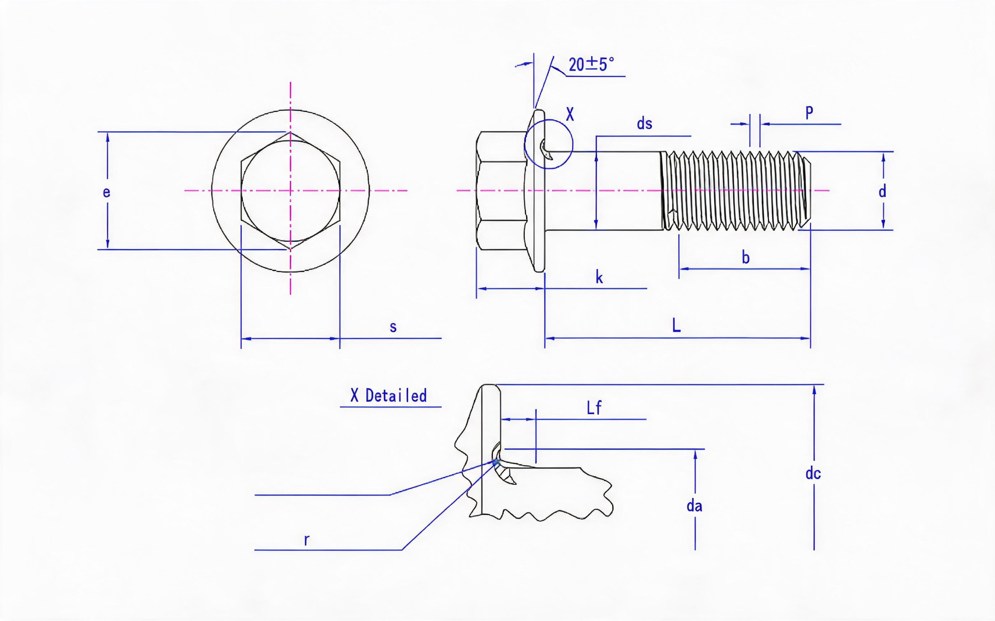 Hexagon flange bolt (U-shaped) Standard Drawing