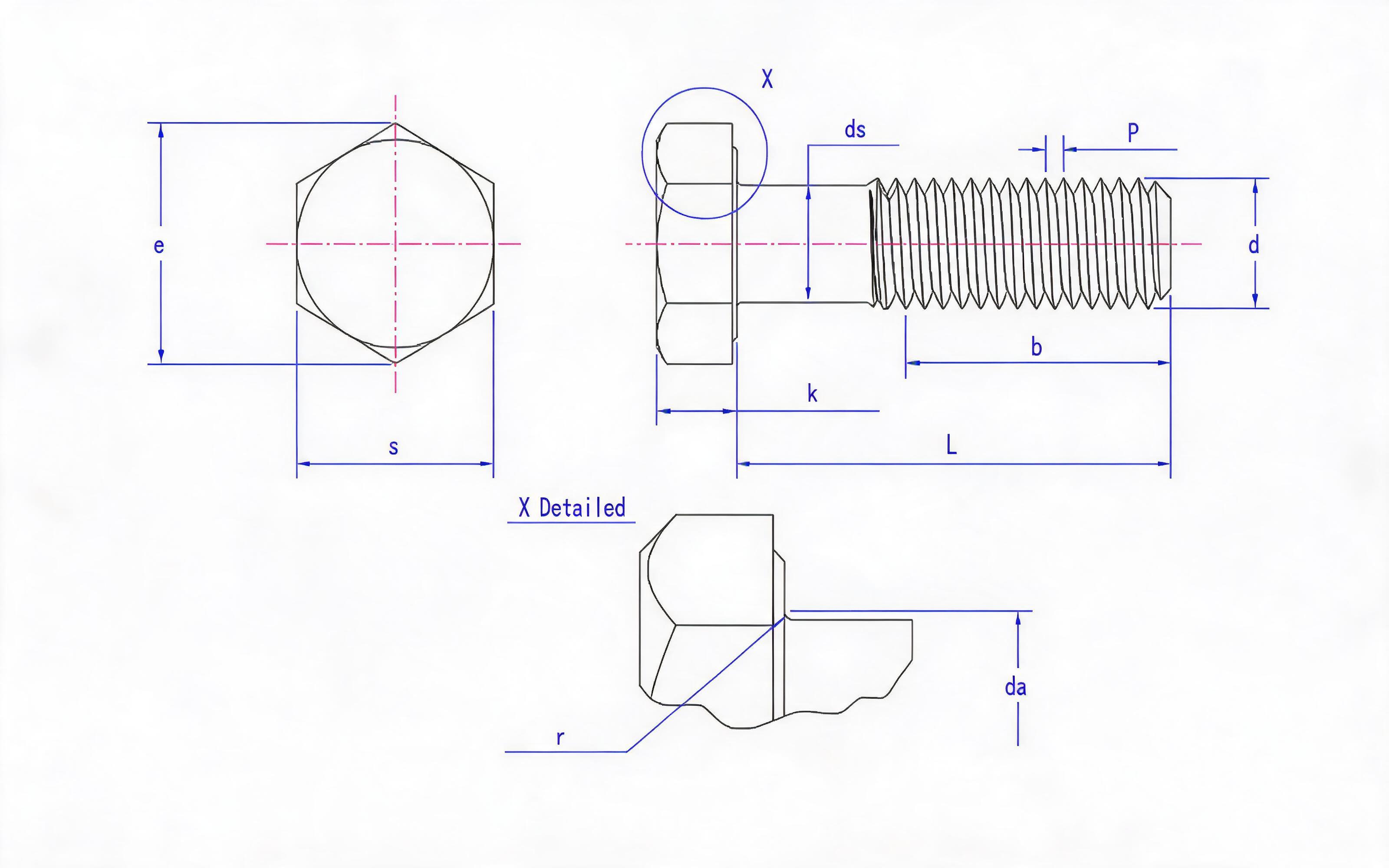 Thin rod hexagon bolt Standard Drawing