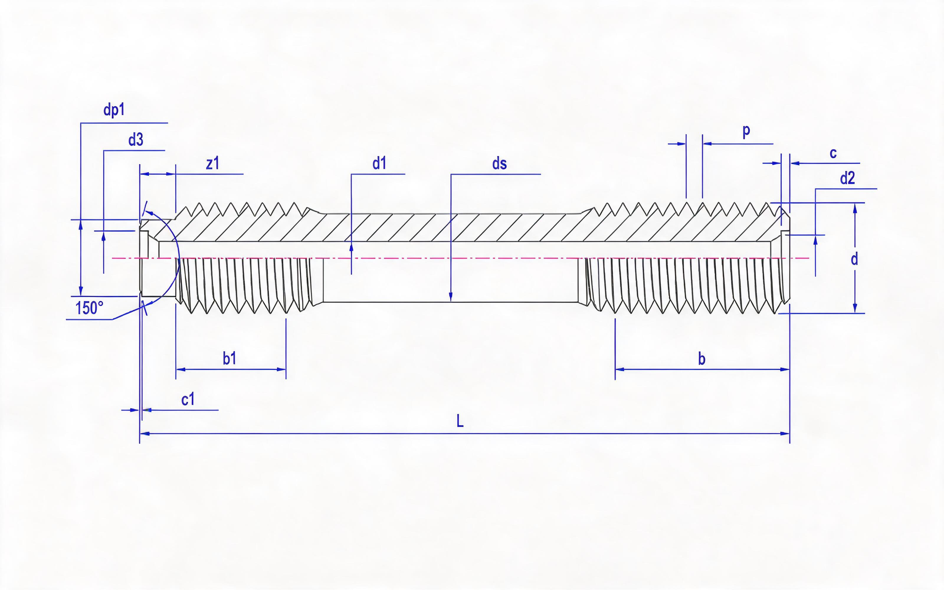 C and L Double-head Long Thread Studs (d ≥ 64mm) Table 2 Standard Drawing