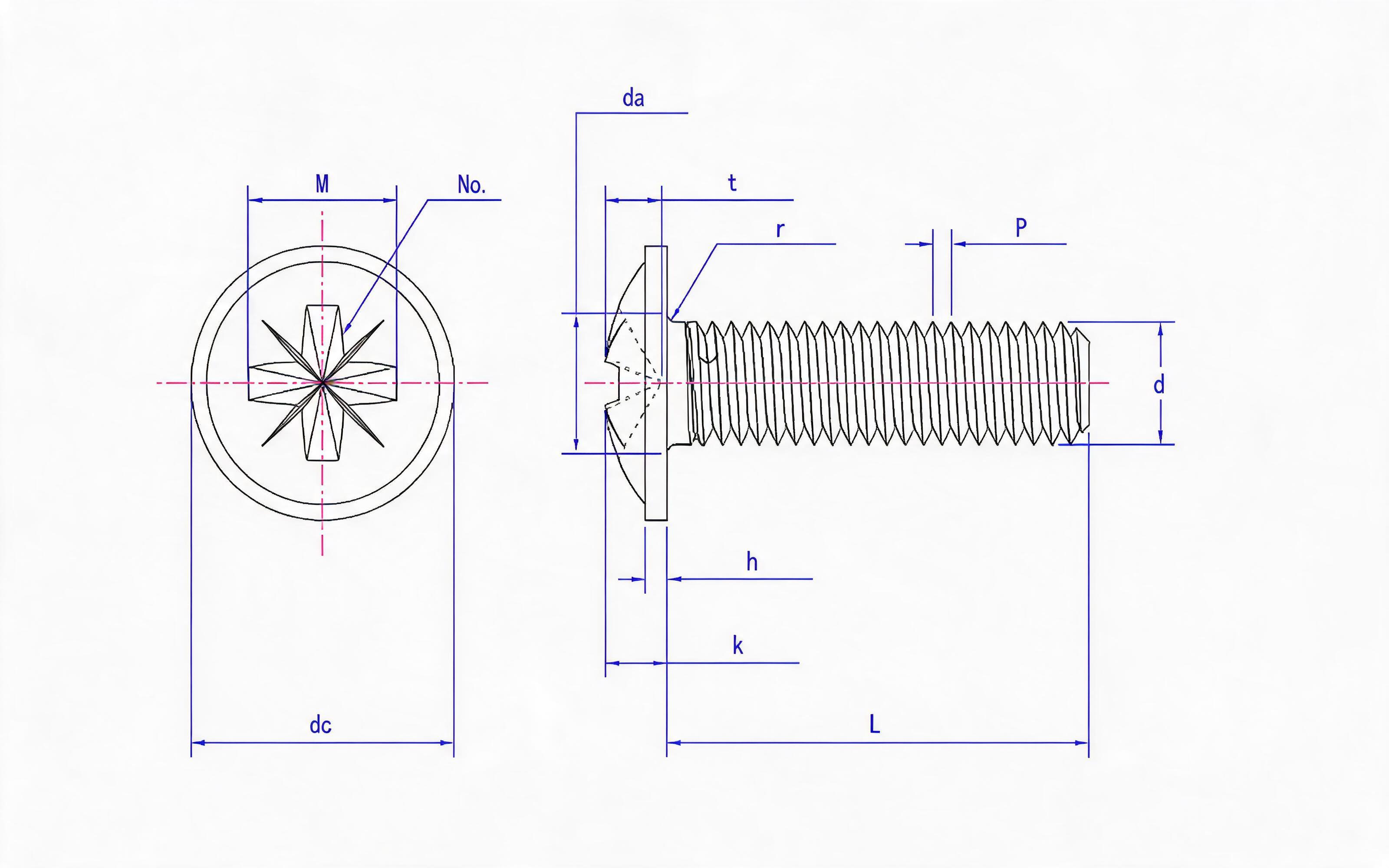 RAISED HEAD SCREW WITH PAD (Z-SLOT) Standard Drawing