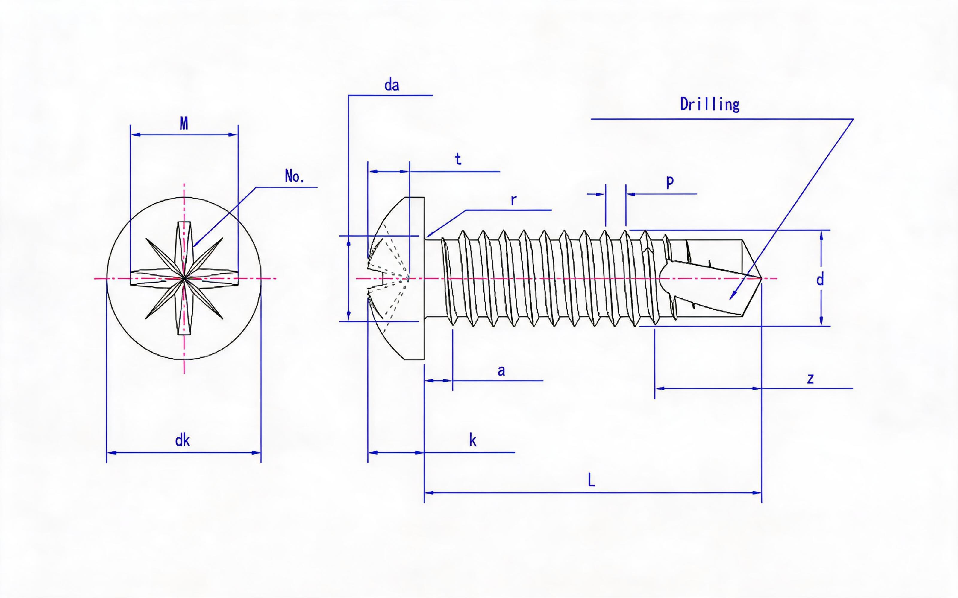 Mitre recessed panhead self-tapping screw (Z type) Standard Drawing