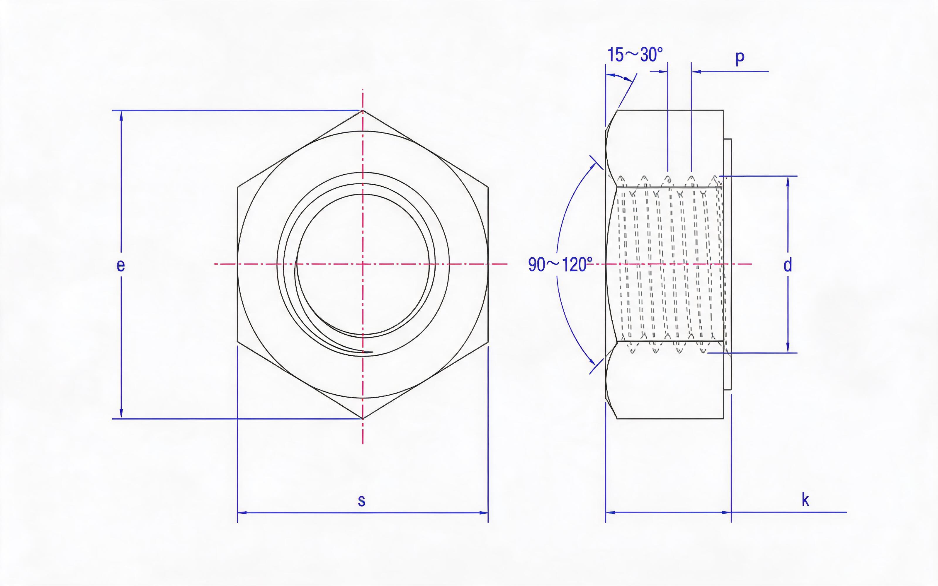 Type 1 single-chamfered hexagon nut Standard Drawing