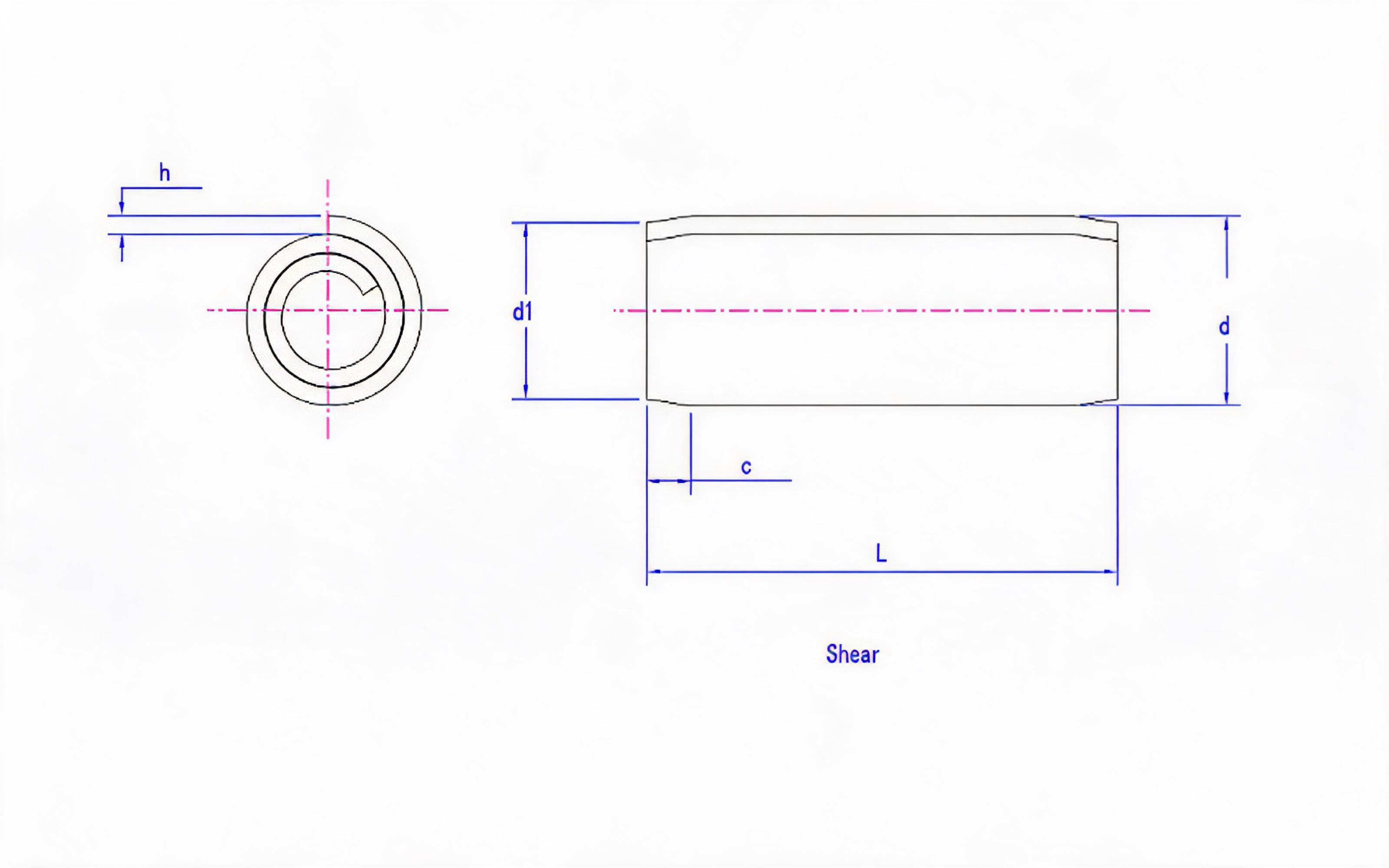 Light rolled elastic cylindrical pin (steel and martensitic stainless steel) Standard Drawing