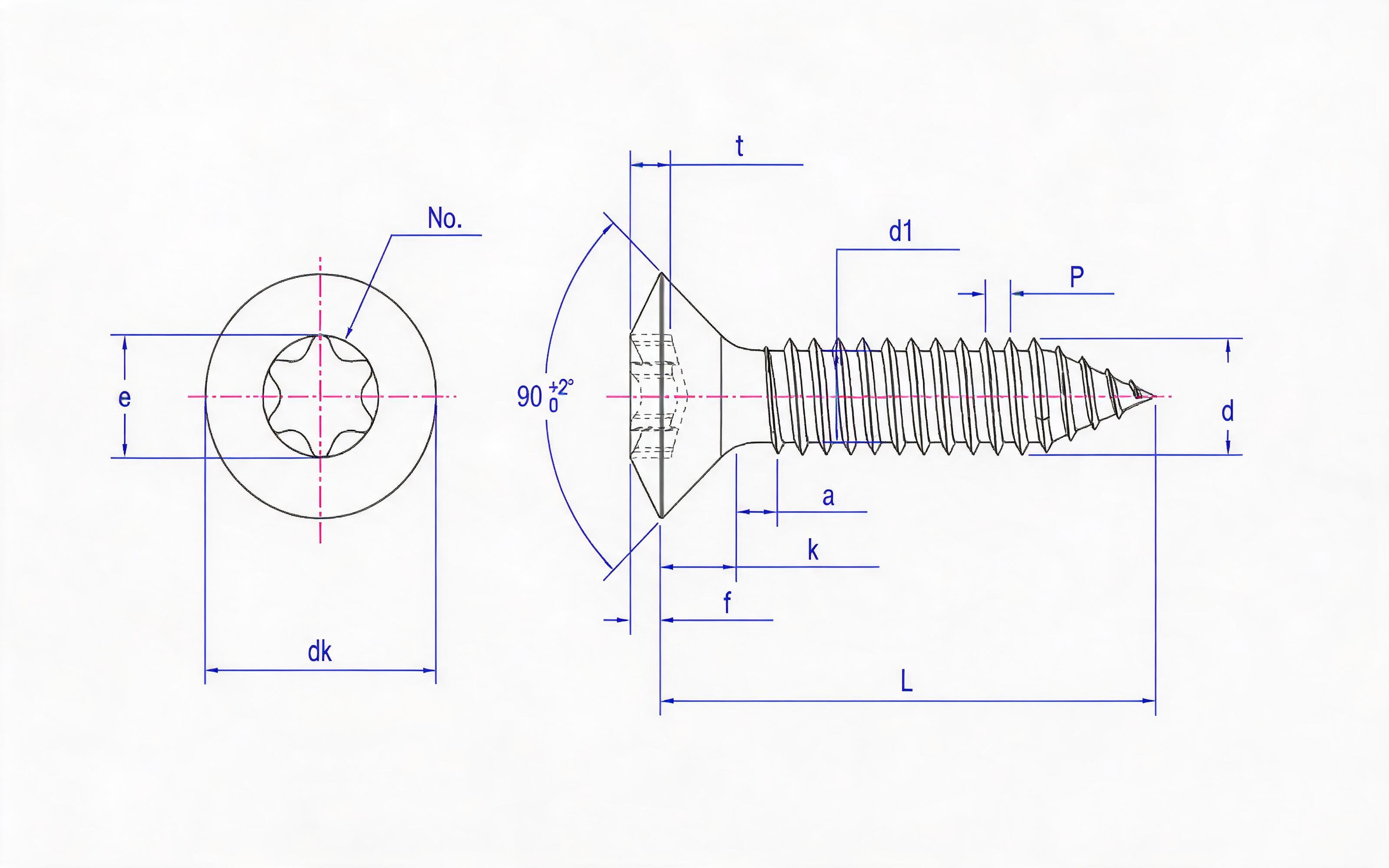 Type C hexagon socket countersunk head self-tapping screw Standard Drawing