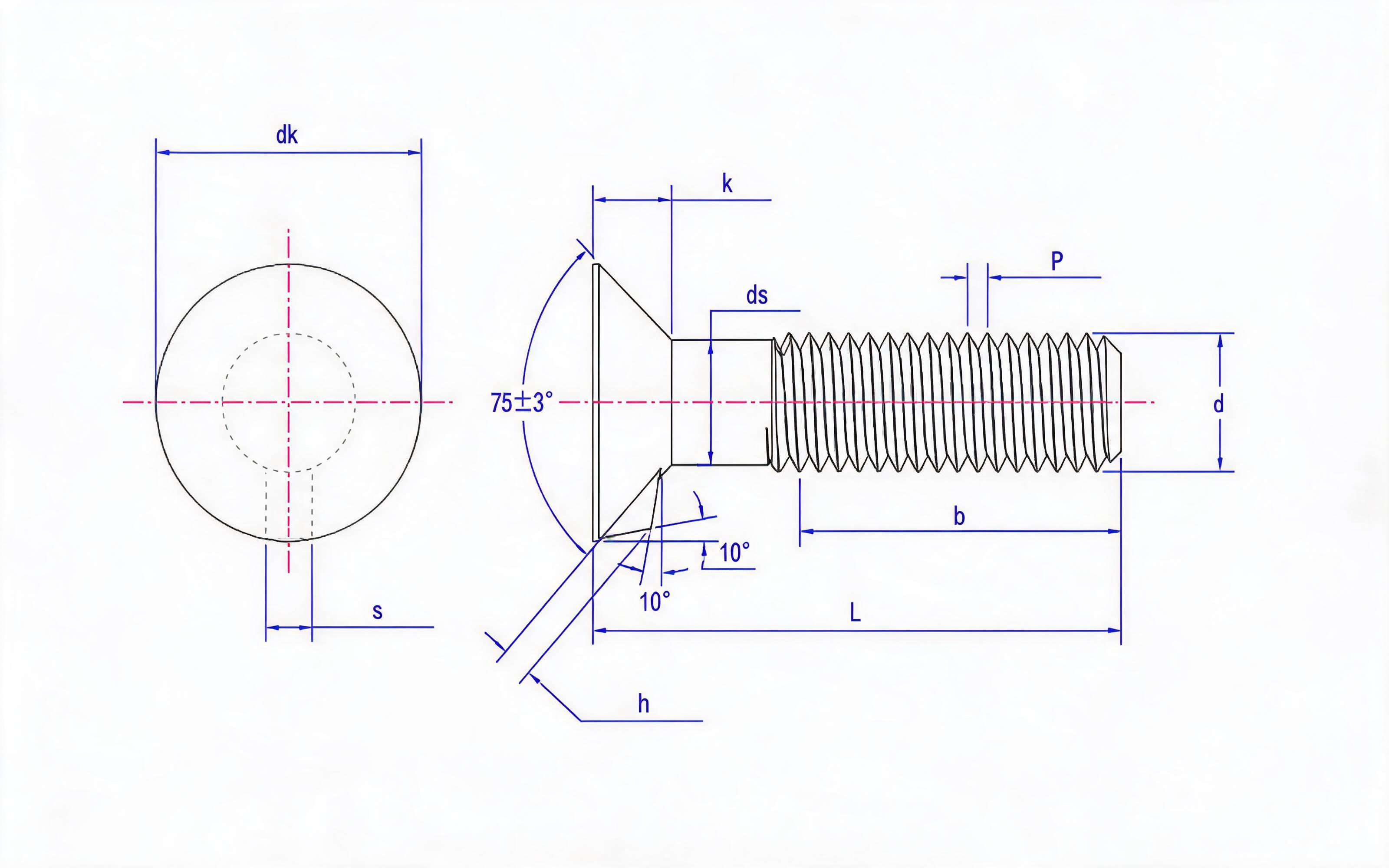 Countersunk head mortise bolt Standard Drawing
