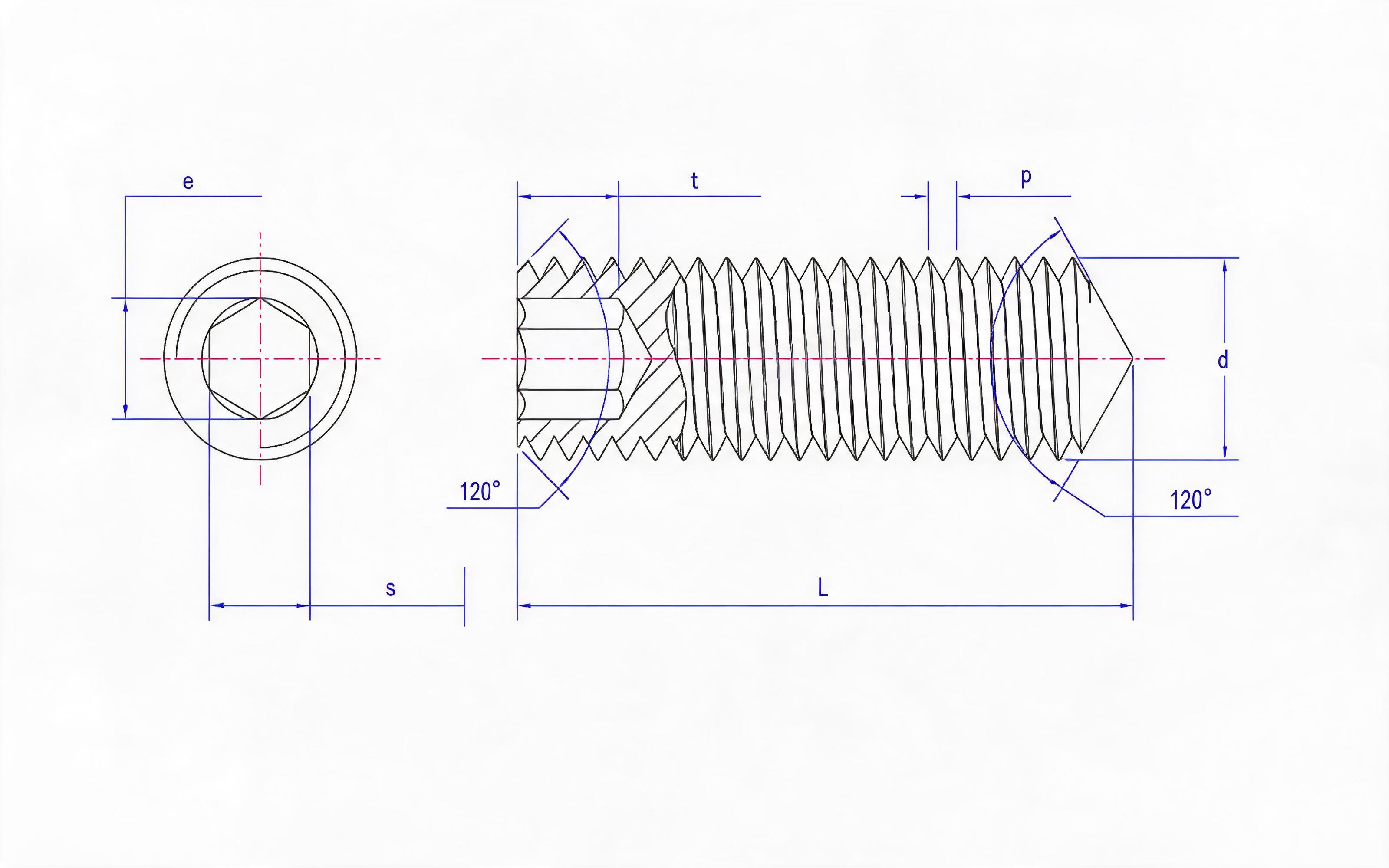 Hexagon cone end set screw Standard Drawing