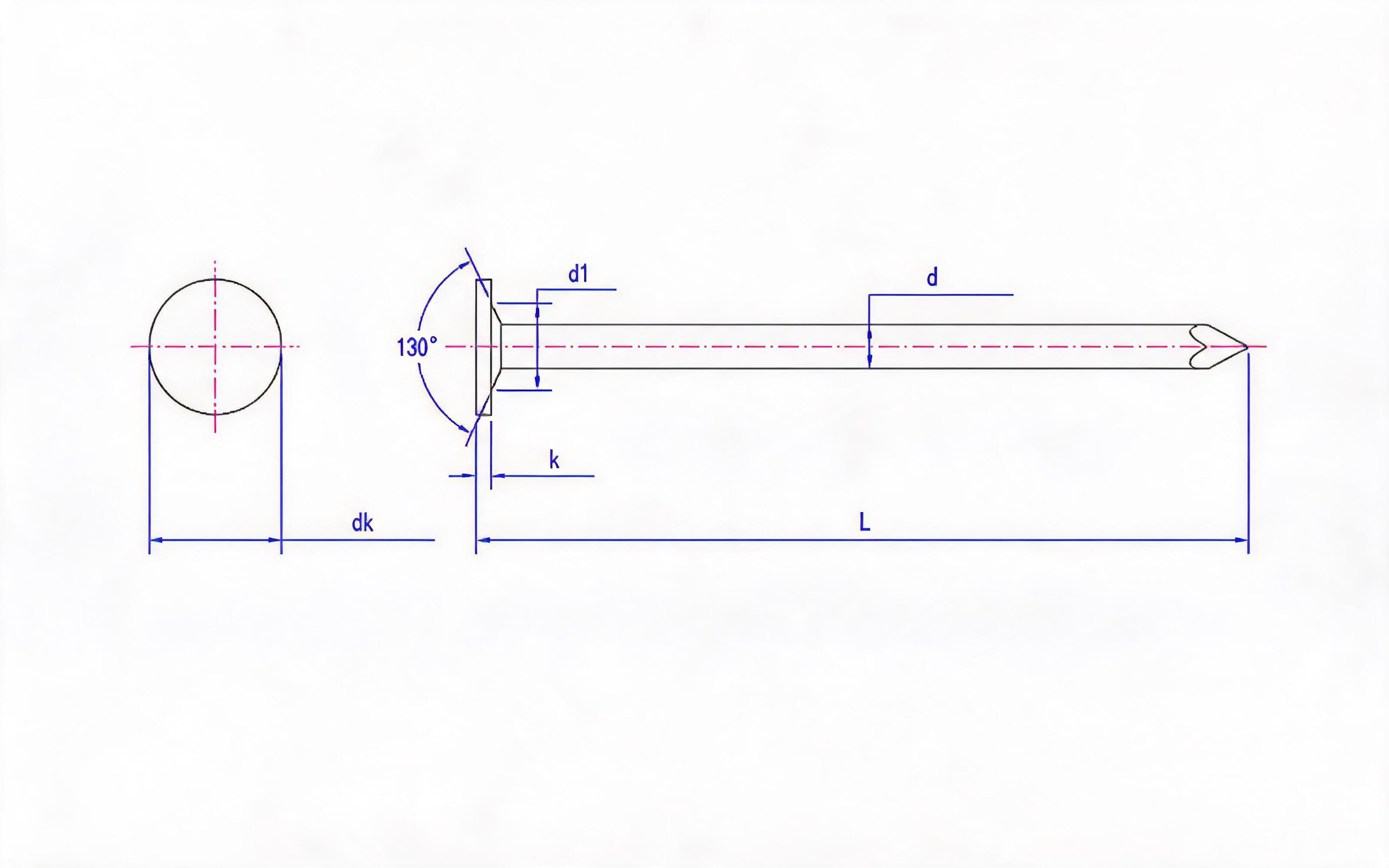 Linoleum nail of 130 ° Table F.1 Standard Drawing