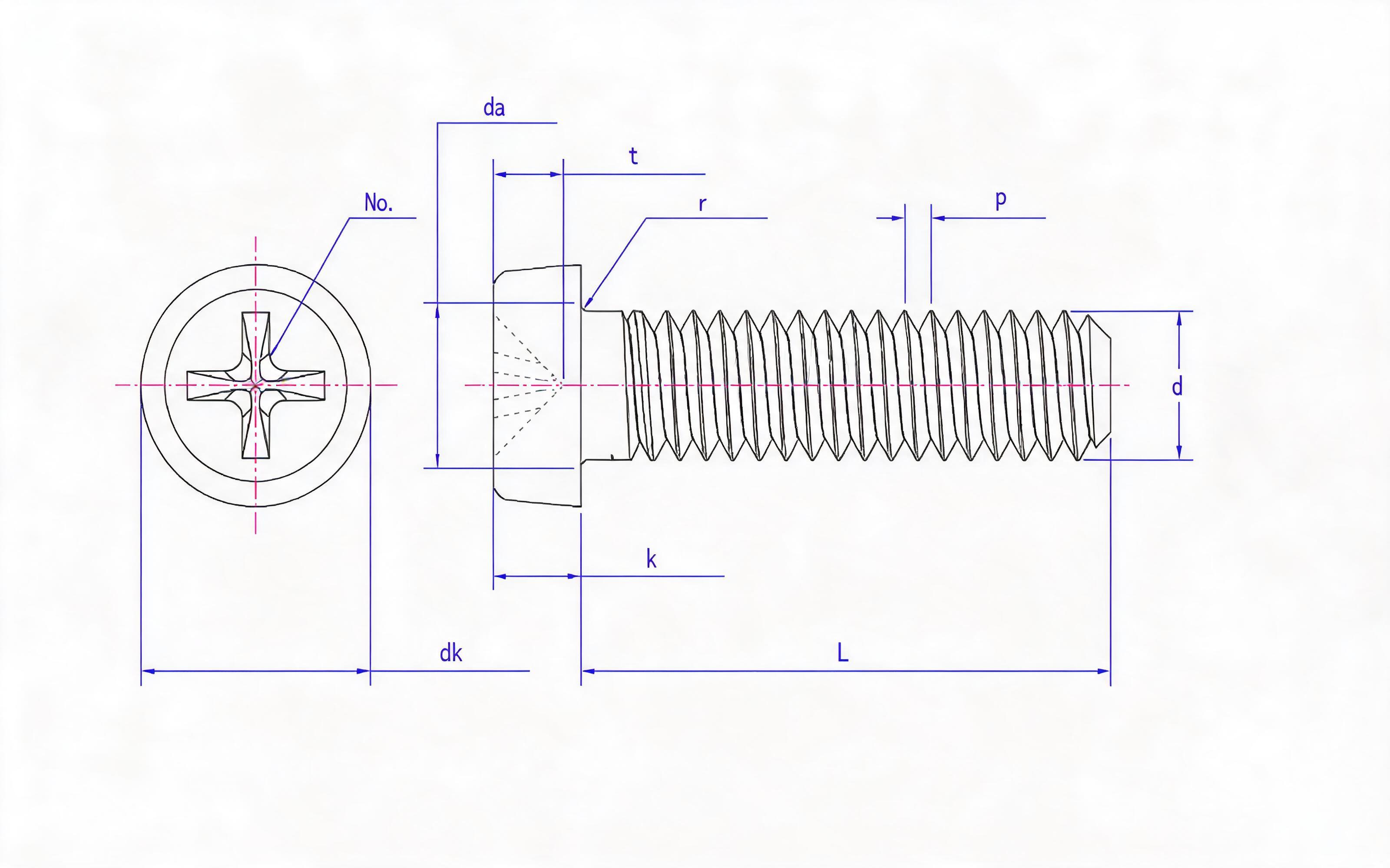 Cross recessed cheese head screw (H-groove) Standard Drawing