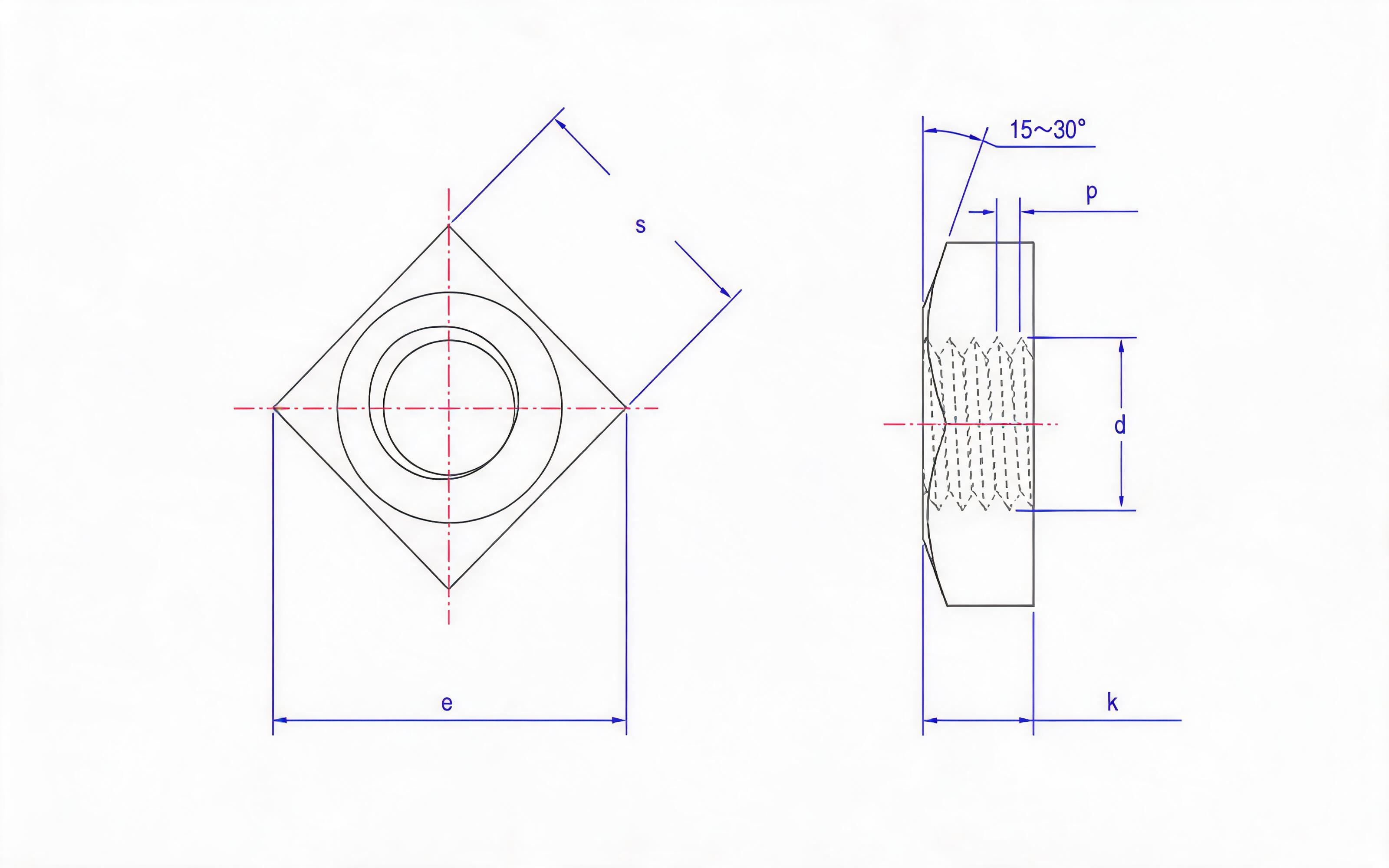 Large opposite square nut Standard Drawing