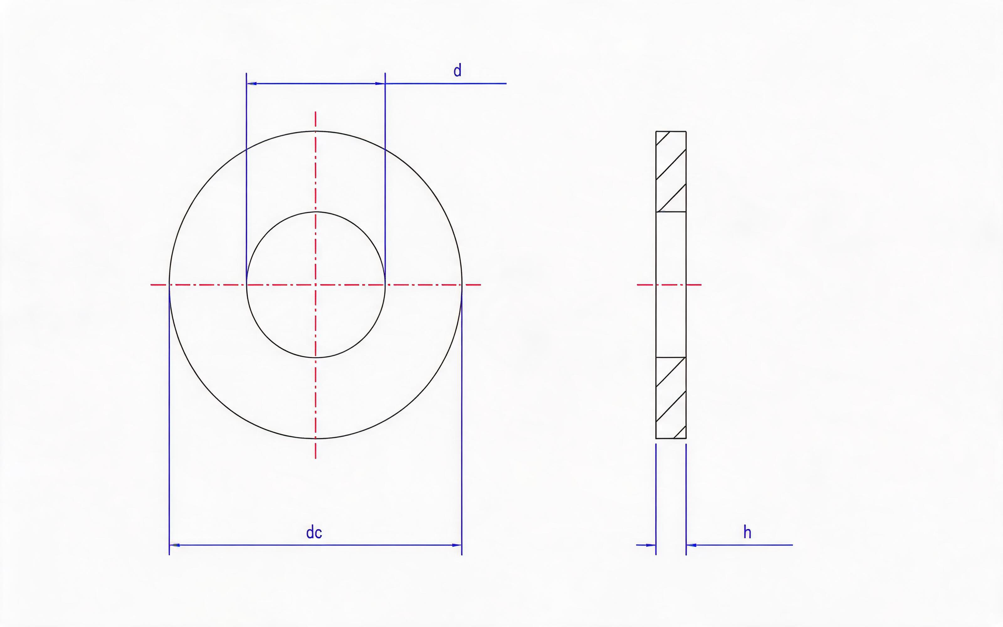 Type N (standard) flat washers for screw and washer assemblies Standard Drawing