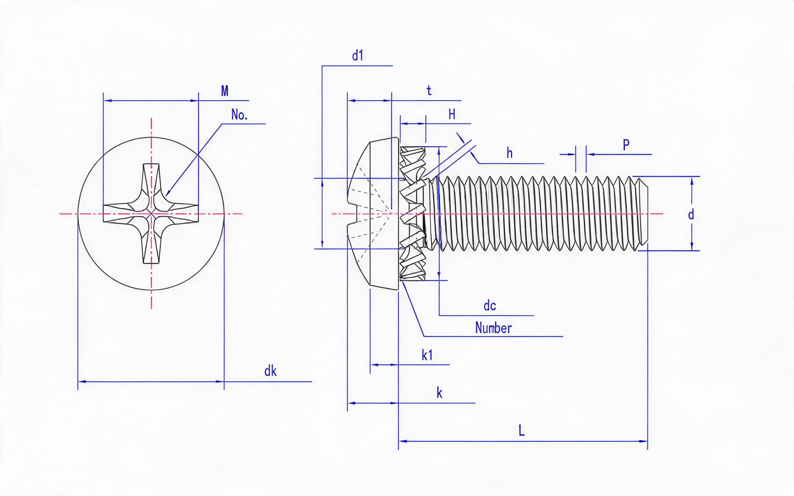 Combination of cross recessed spherical cheese head screw (H-groove) and external serrated lock washer Standard Drawing