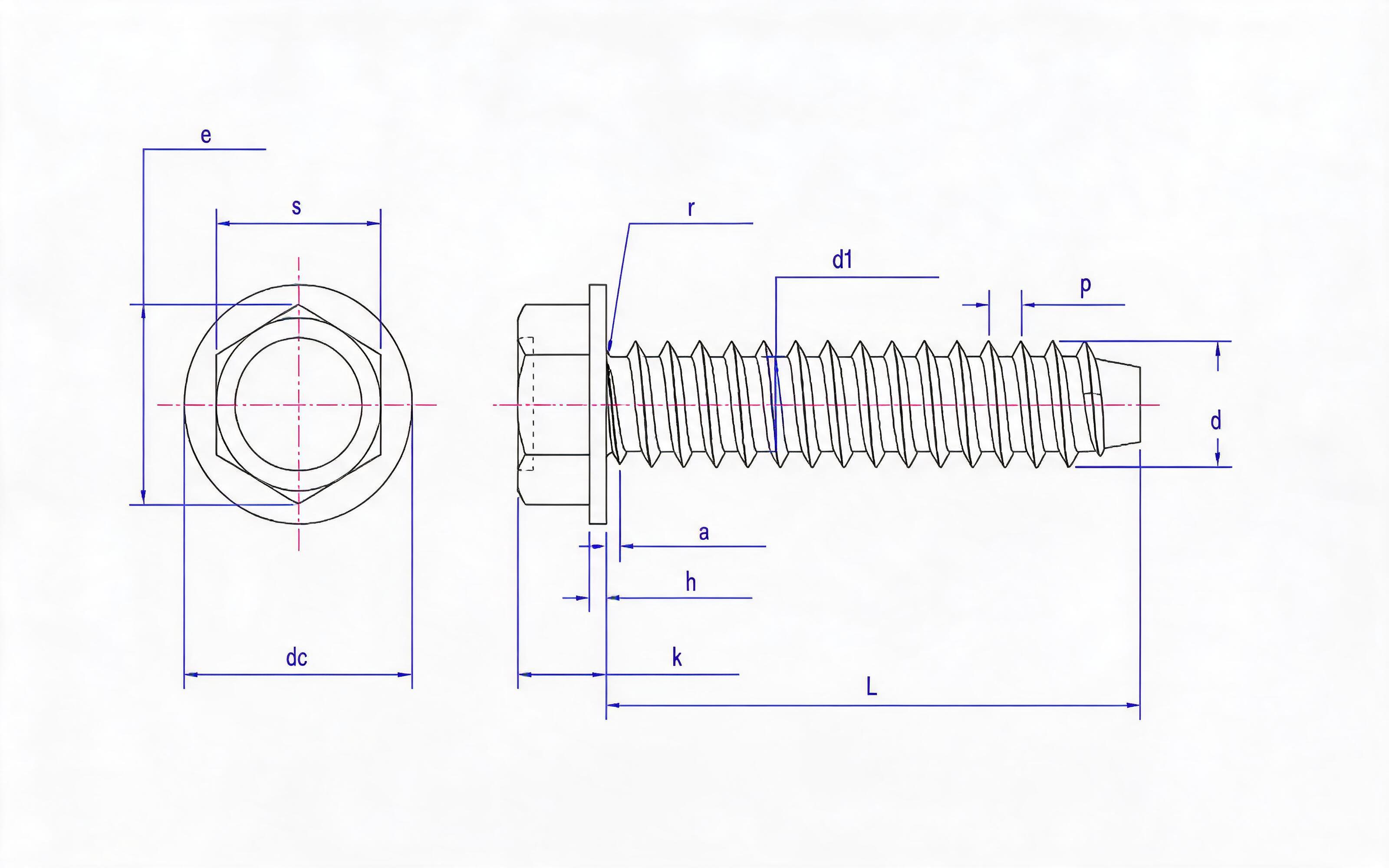 Hexagon head self-tapping screw type F Standard Drawing