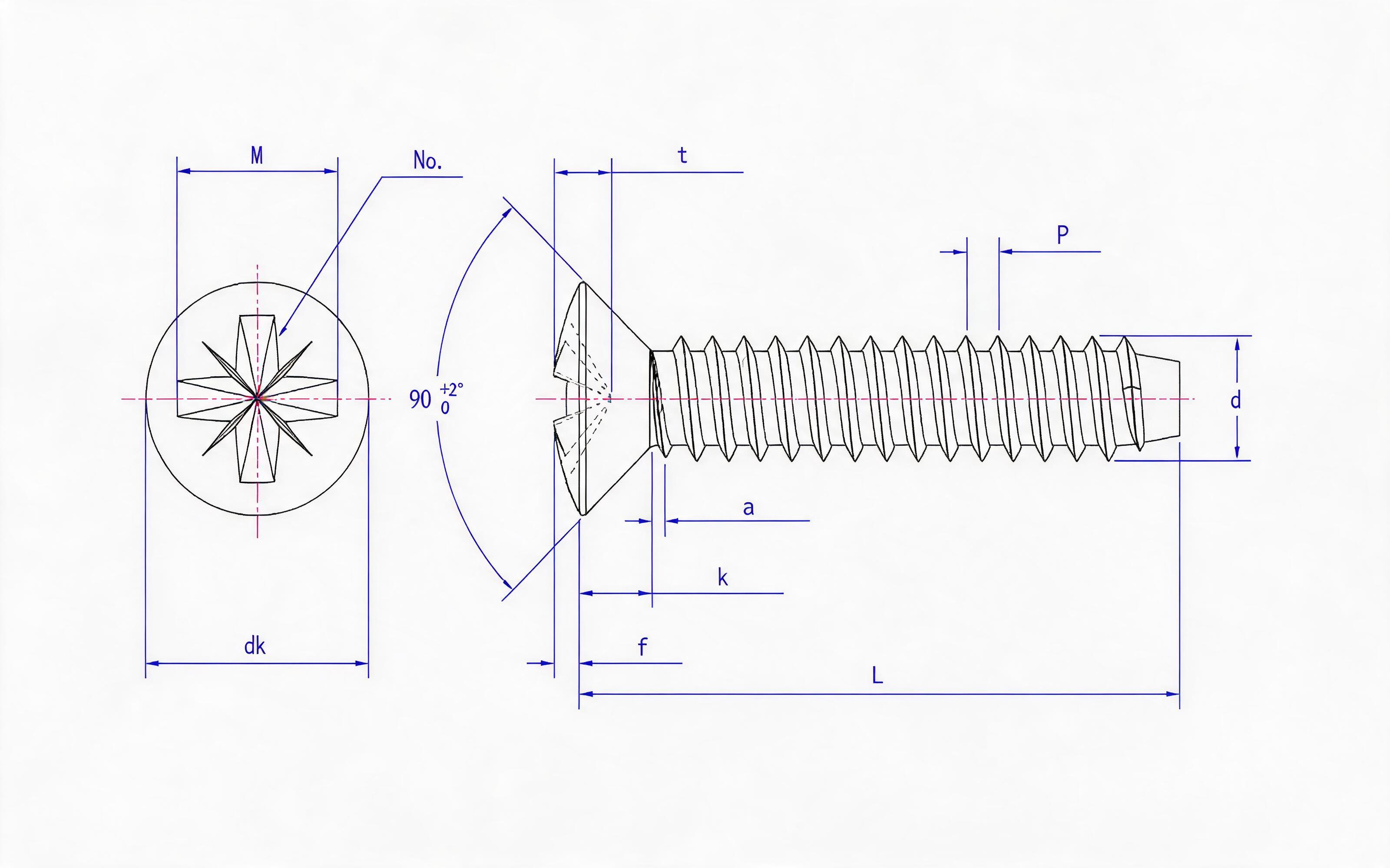 Type F countersunk head self-tapping screw with herringbone groove Standard Drawing