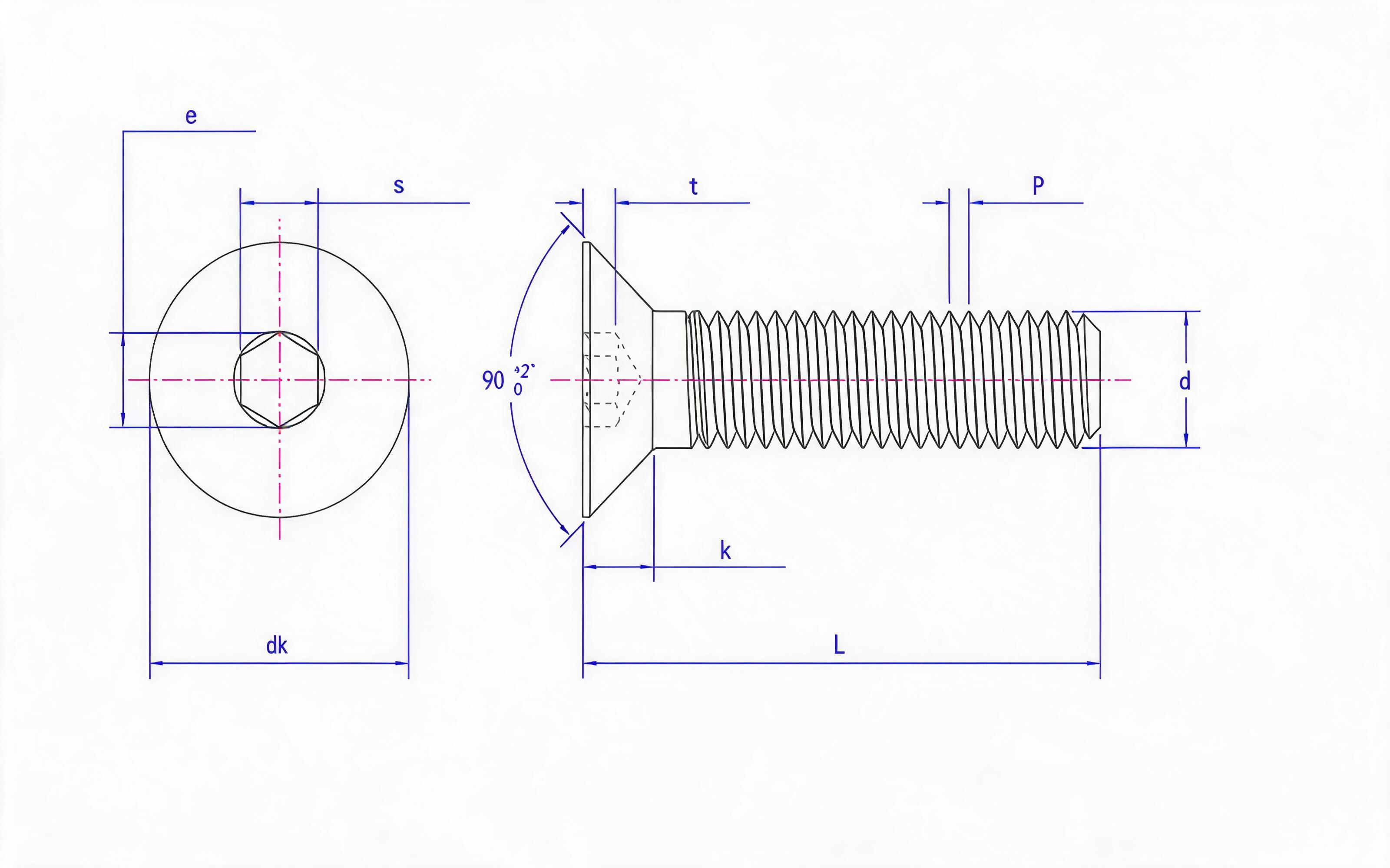 Hexagon socket countersunk head screw Standard Drawing