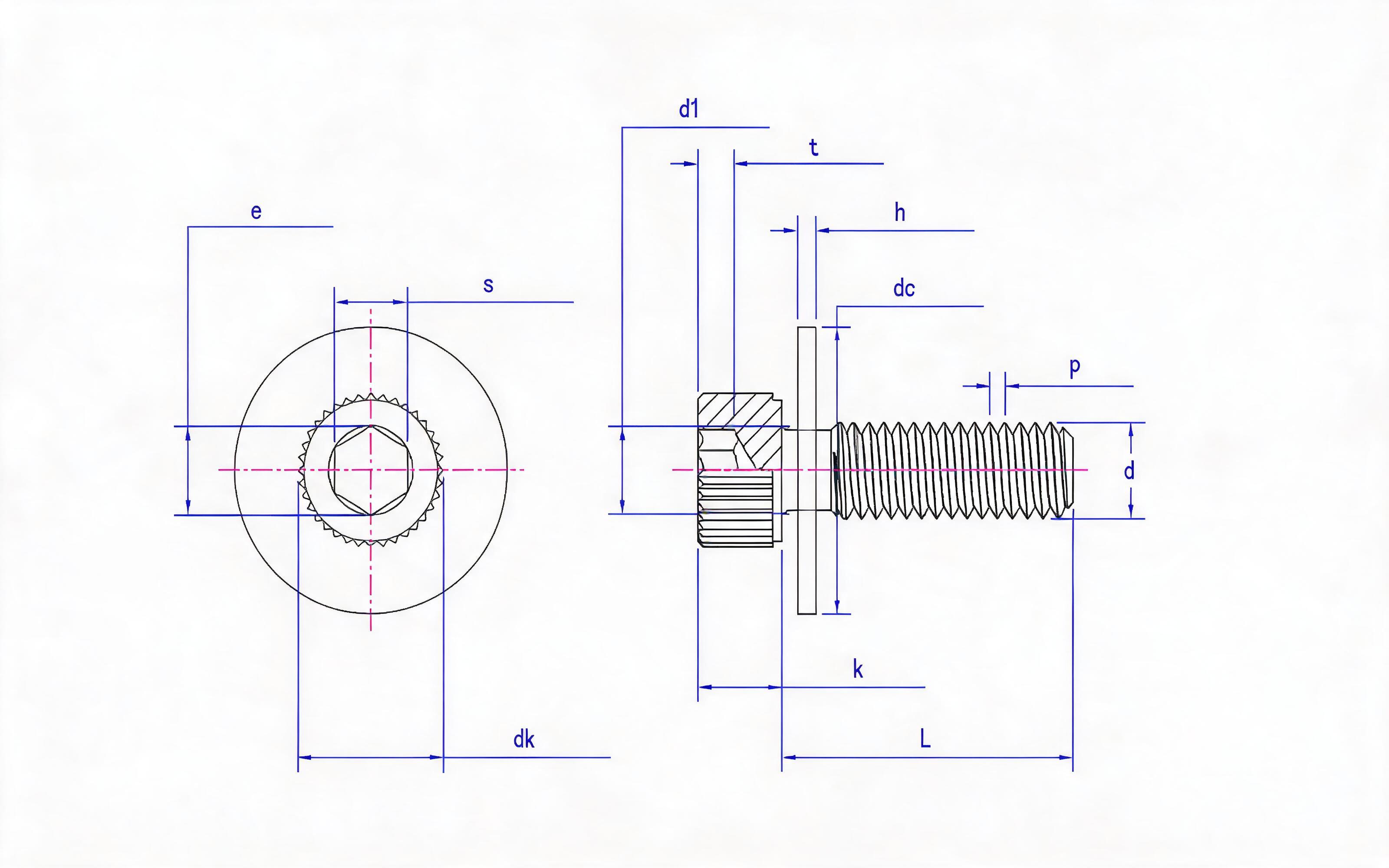 Knurled hexagon socket head cap screw and large flat washer combination Standard Drawing