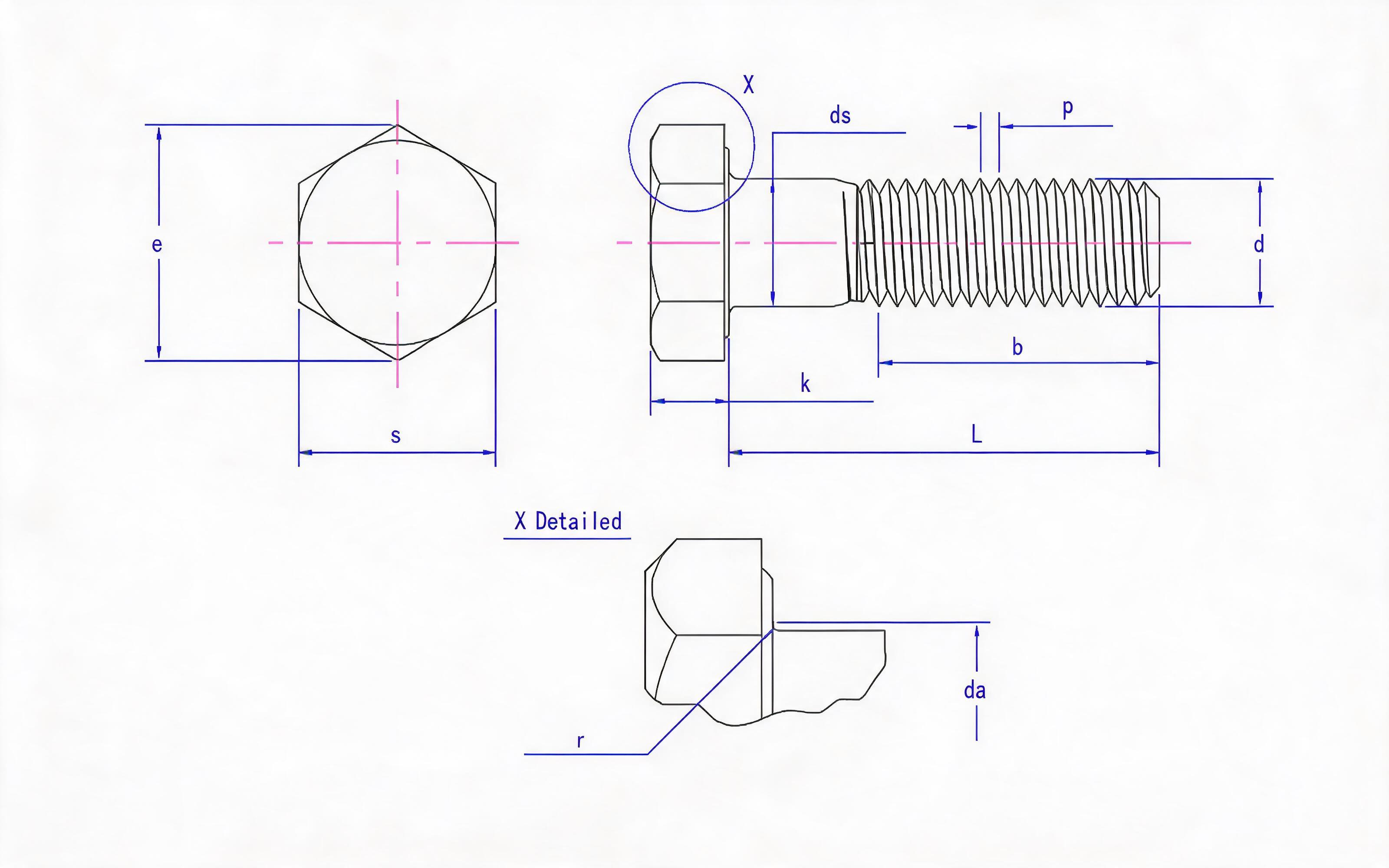 Hexagon head bolt Standard Drawing