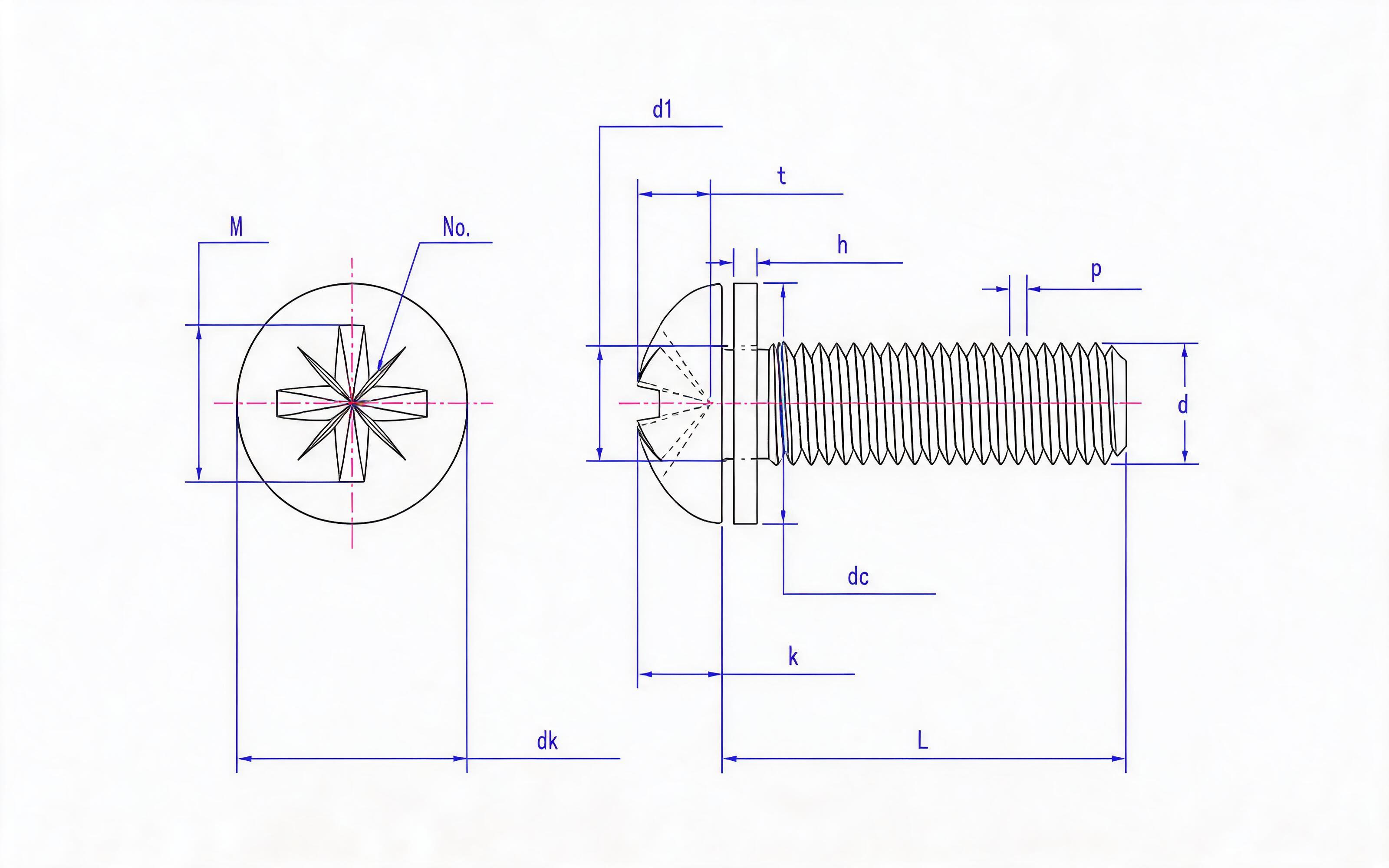 Herringbone groove panhead screw (Z-groove) and flat washer combination Standard Drawing
