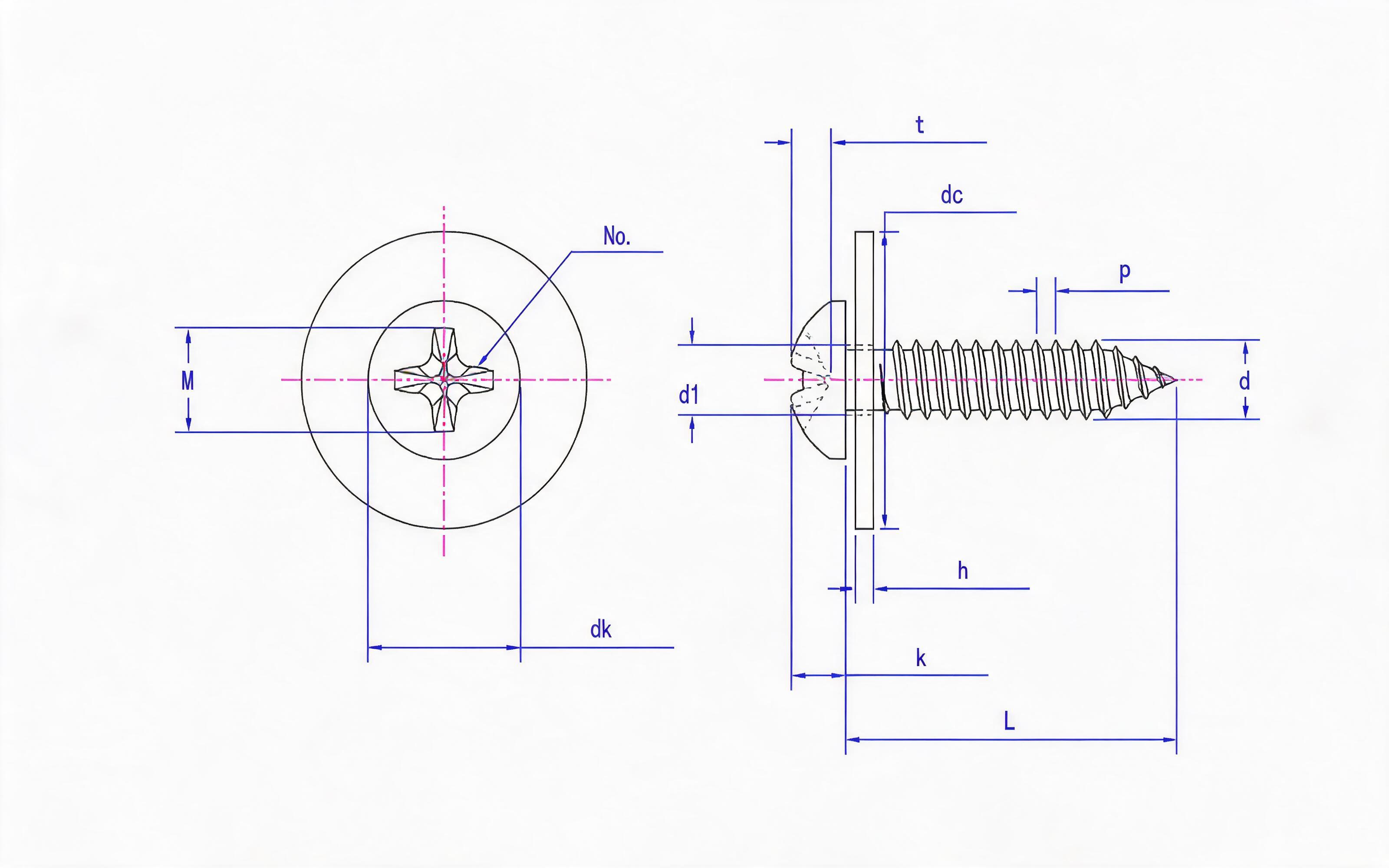 Cross recessed panhead self-tapping screw and large flat washer combination type C Standard Drawing