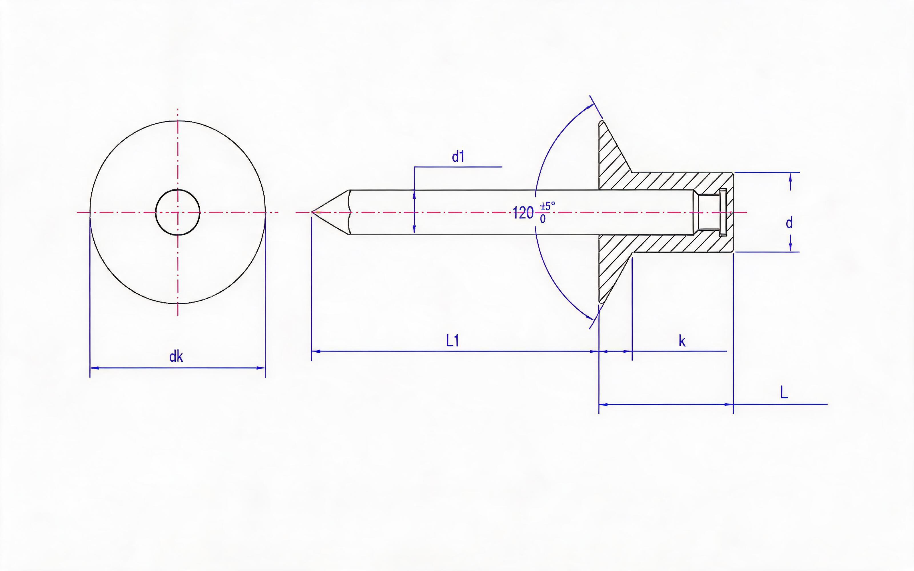 Blind blind blind rivet with 120 ° countersunk head Standard Drawing