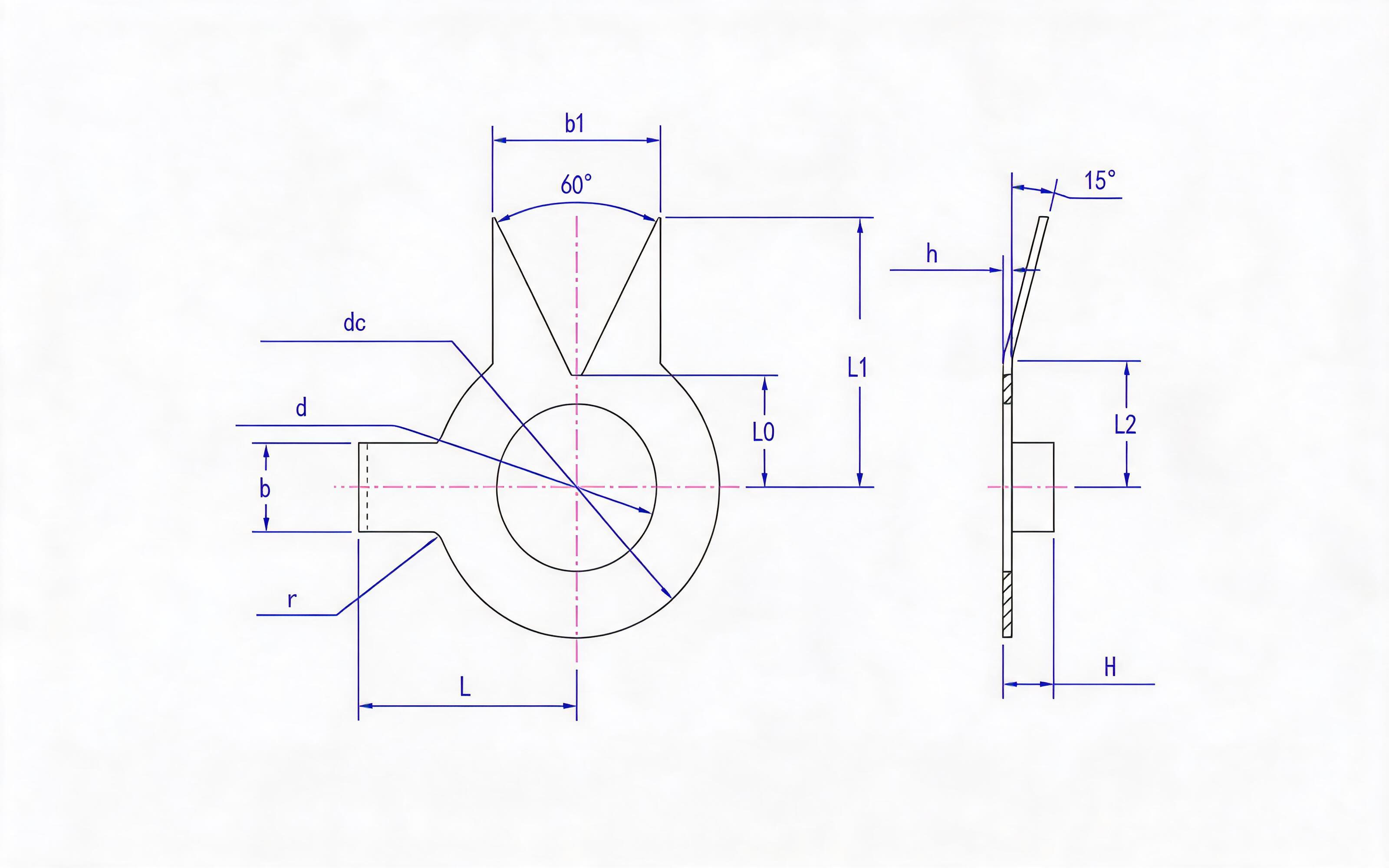 Type B angular vertical external tongue lock washer Standard Drawing
