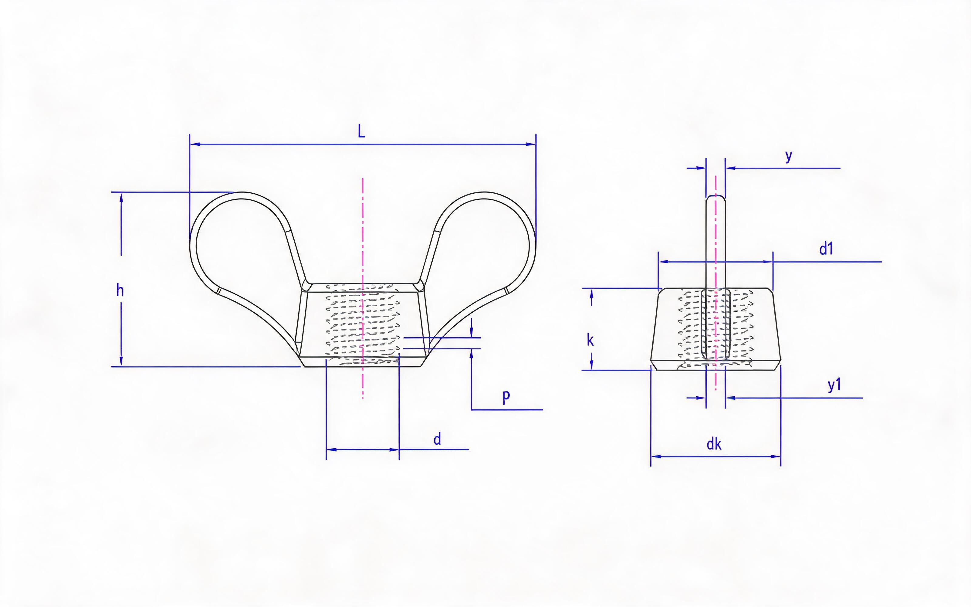 Round wing wing wing nut Standard Drawing
