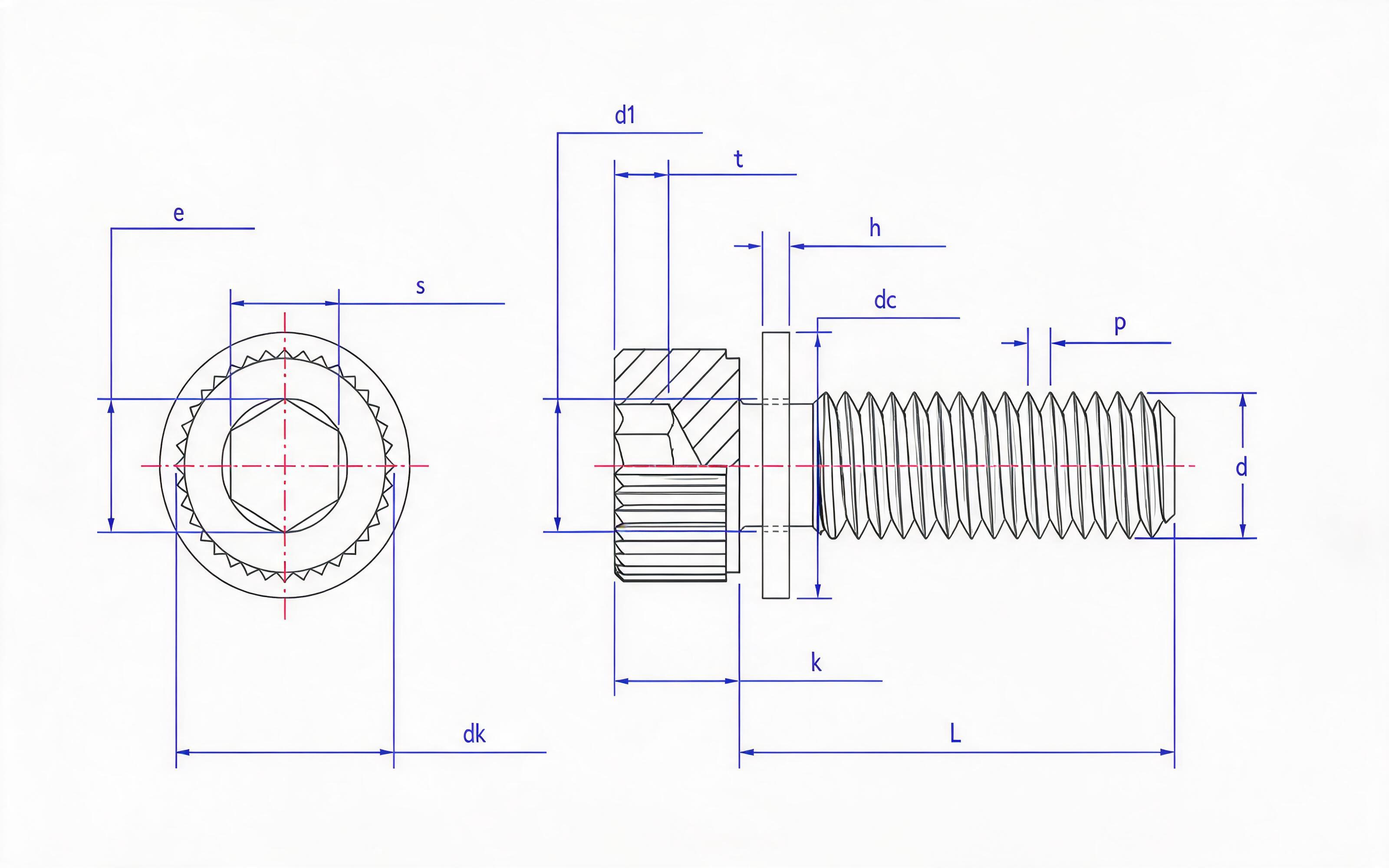Knurled hexagon socket head cap screw and small flat washer combination Standard Drawing