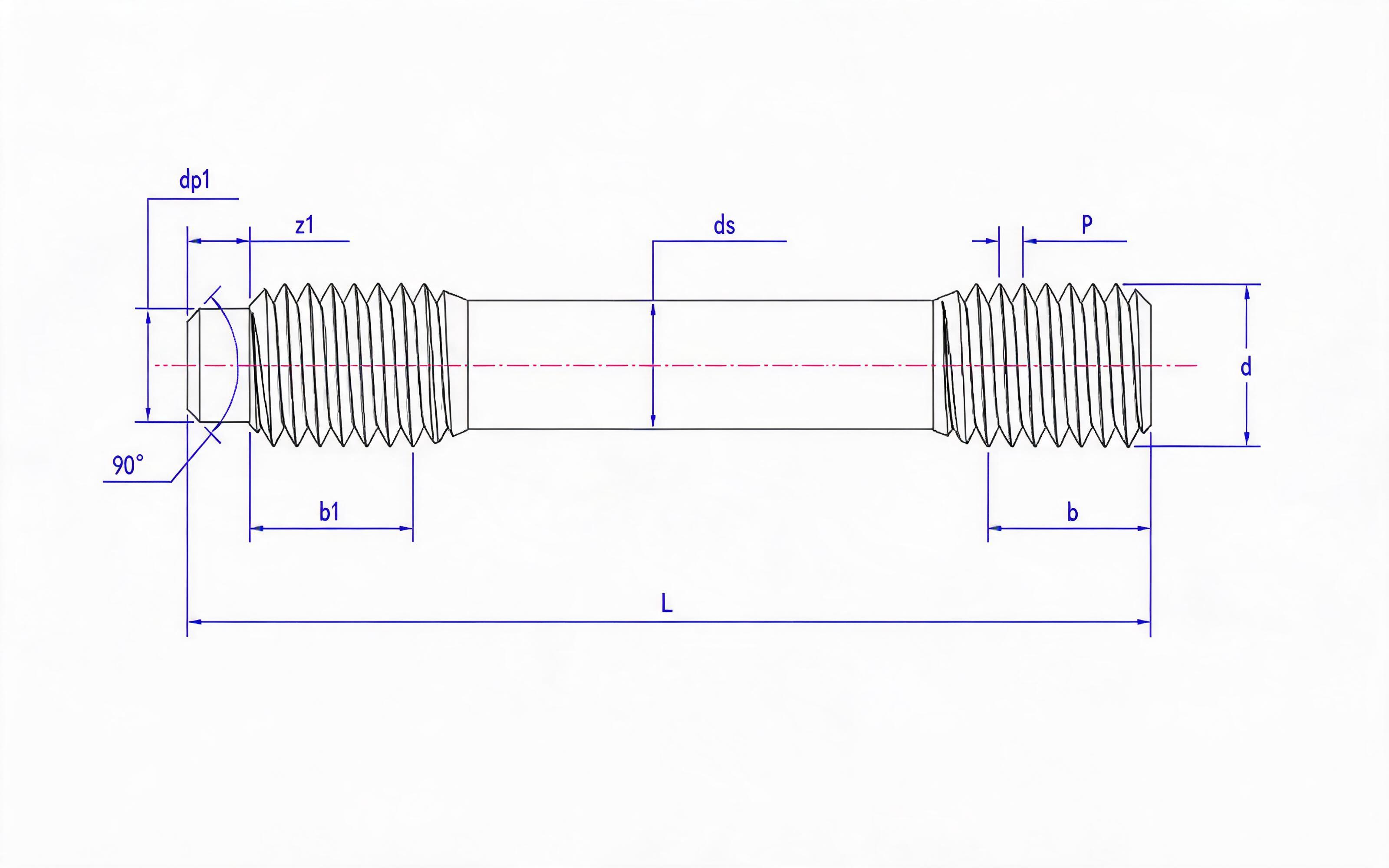 Type F and Type S Double-head Short Thread Studs (d ≤ 56mm) Table 2 Standard Drawing