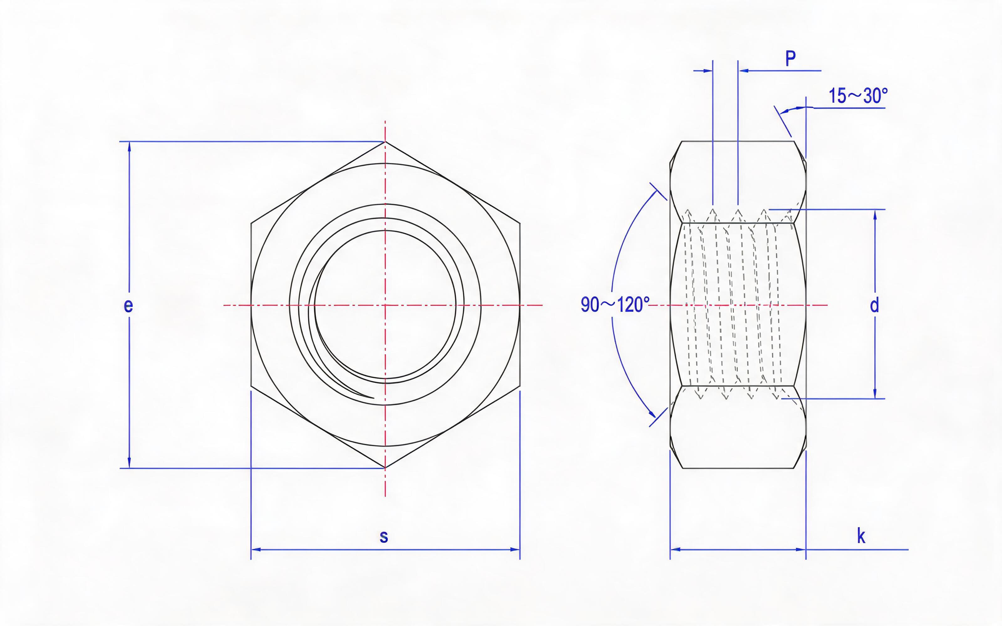 Type 2 hexagon nut fine thread Standard Drawing