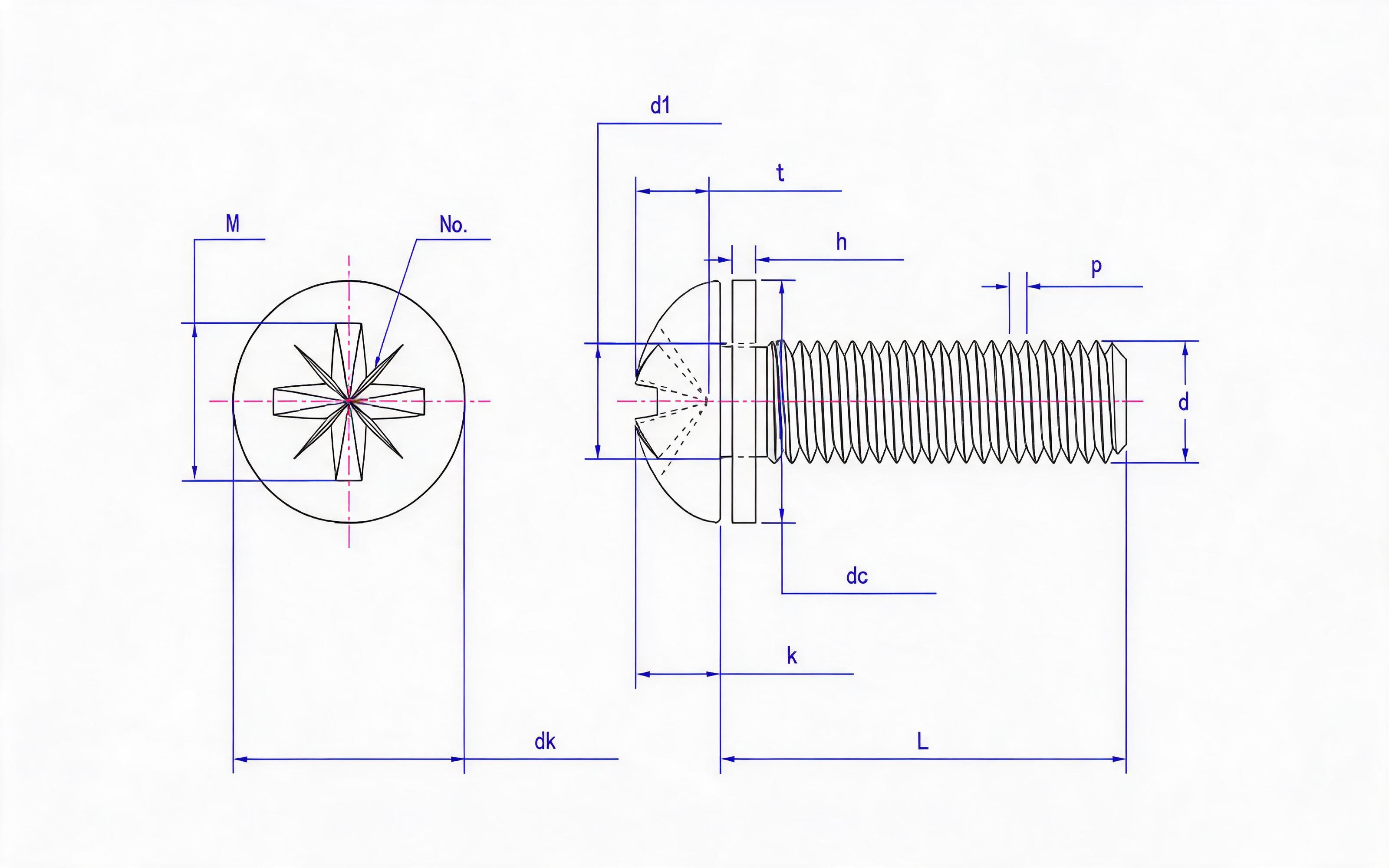 Combination of cheese head pan screw (Z-groove) and flat washer (ISO 7045) Standard Drawing