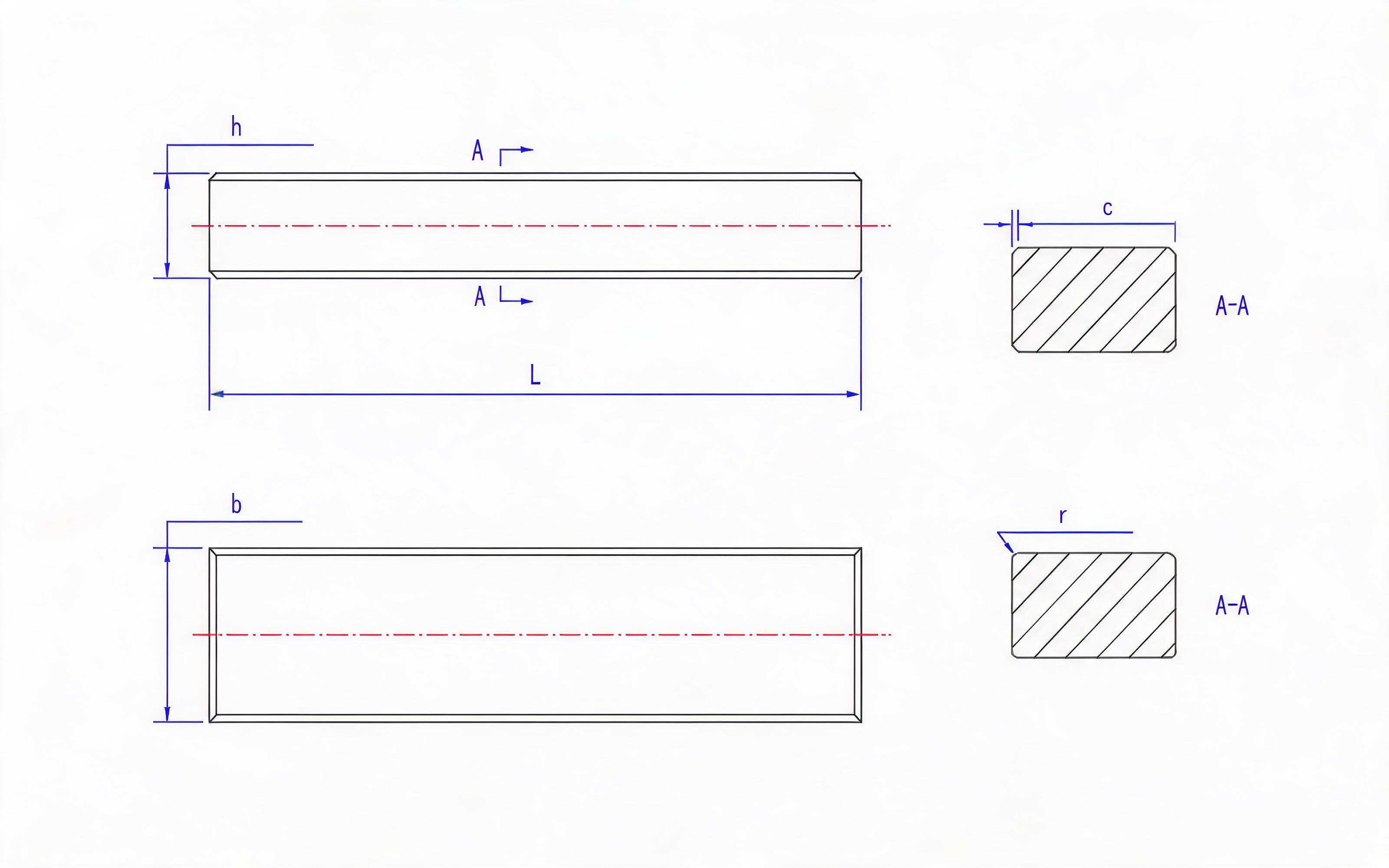 Type B rectangular flat key Standard Drawing