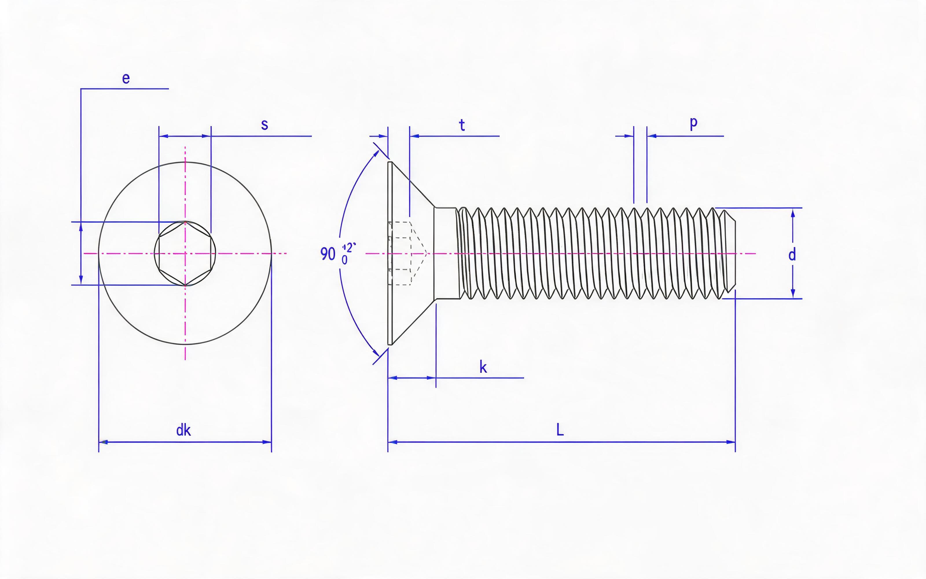 Hexagon socket countersunk head screw Standard Drawing