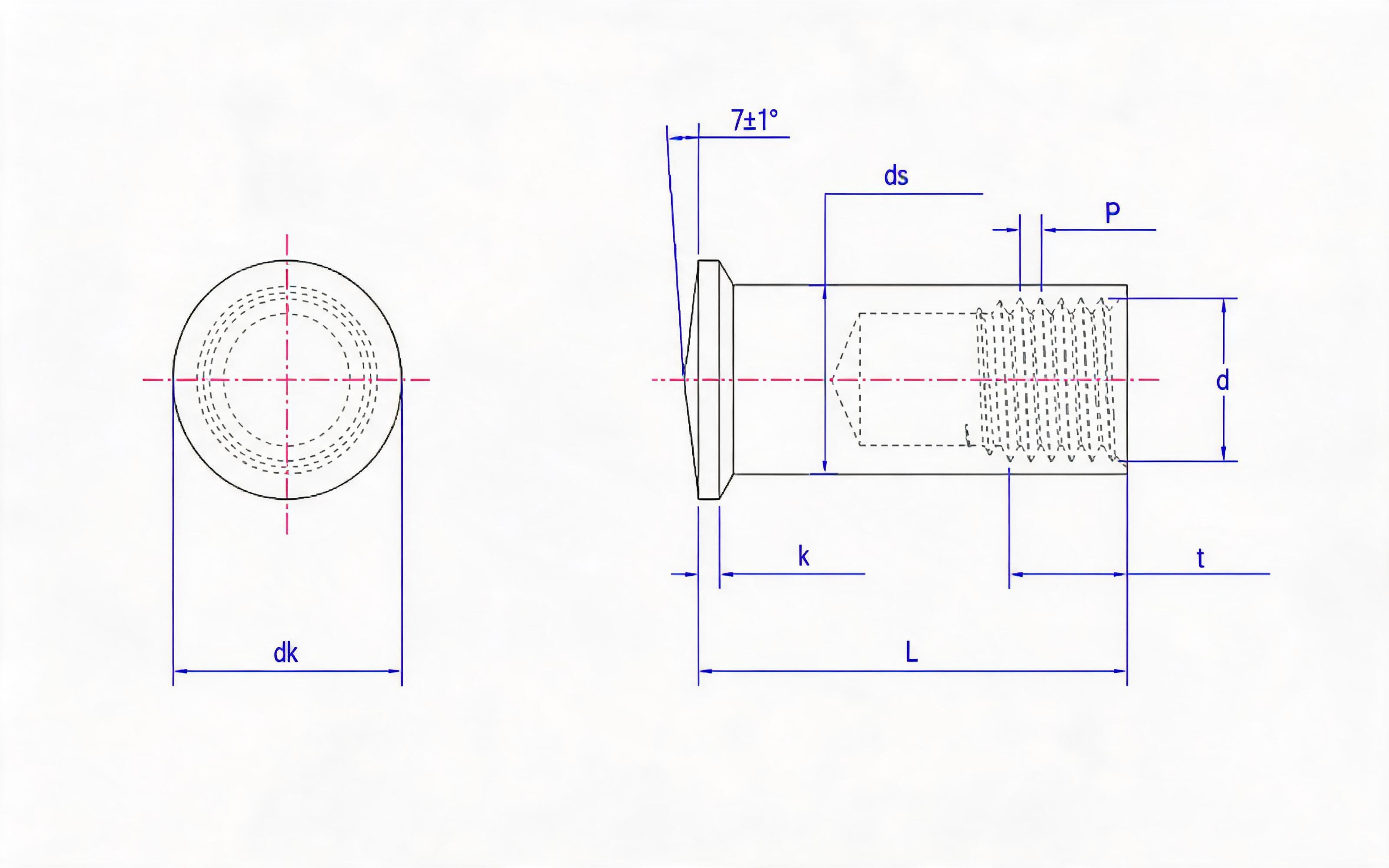 Welded Studs for Short-Period Arc Stud Welding (Type IS Deep Female Stud) Standard Drawing