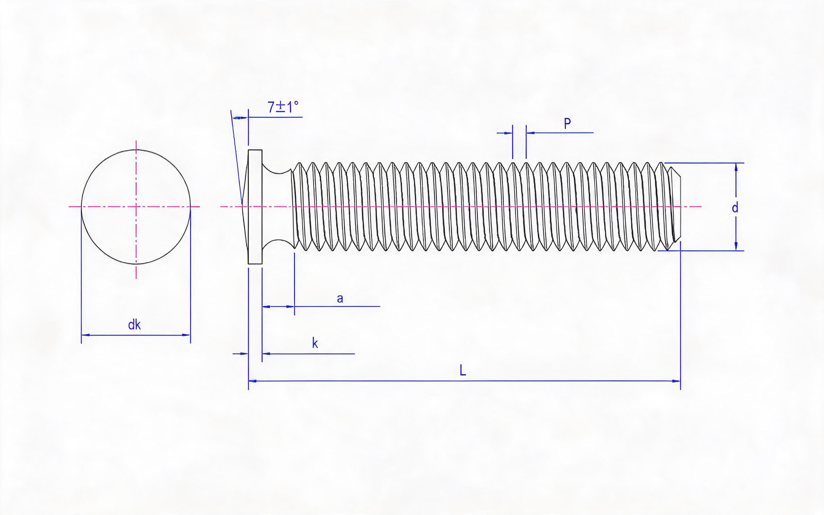 Welded Studs for Arc Stud Welding (Type FD Flanged Threaded Studs) Standard Drawing