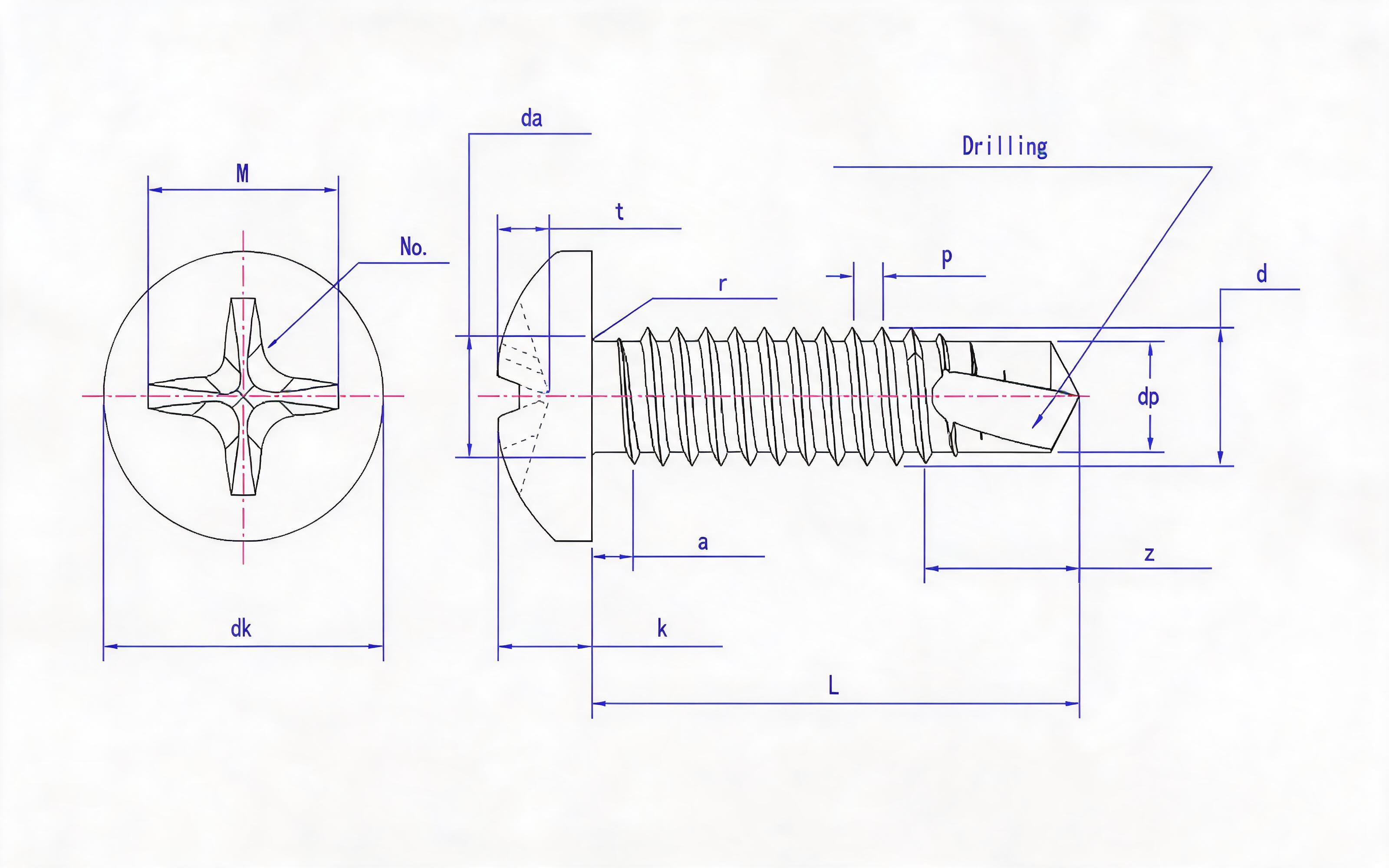Cross recessed panhead self-tapping and self-drilling screw (H type) Standard Drawing