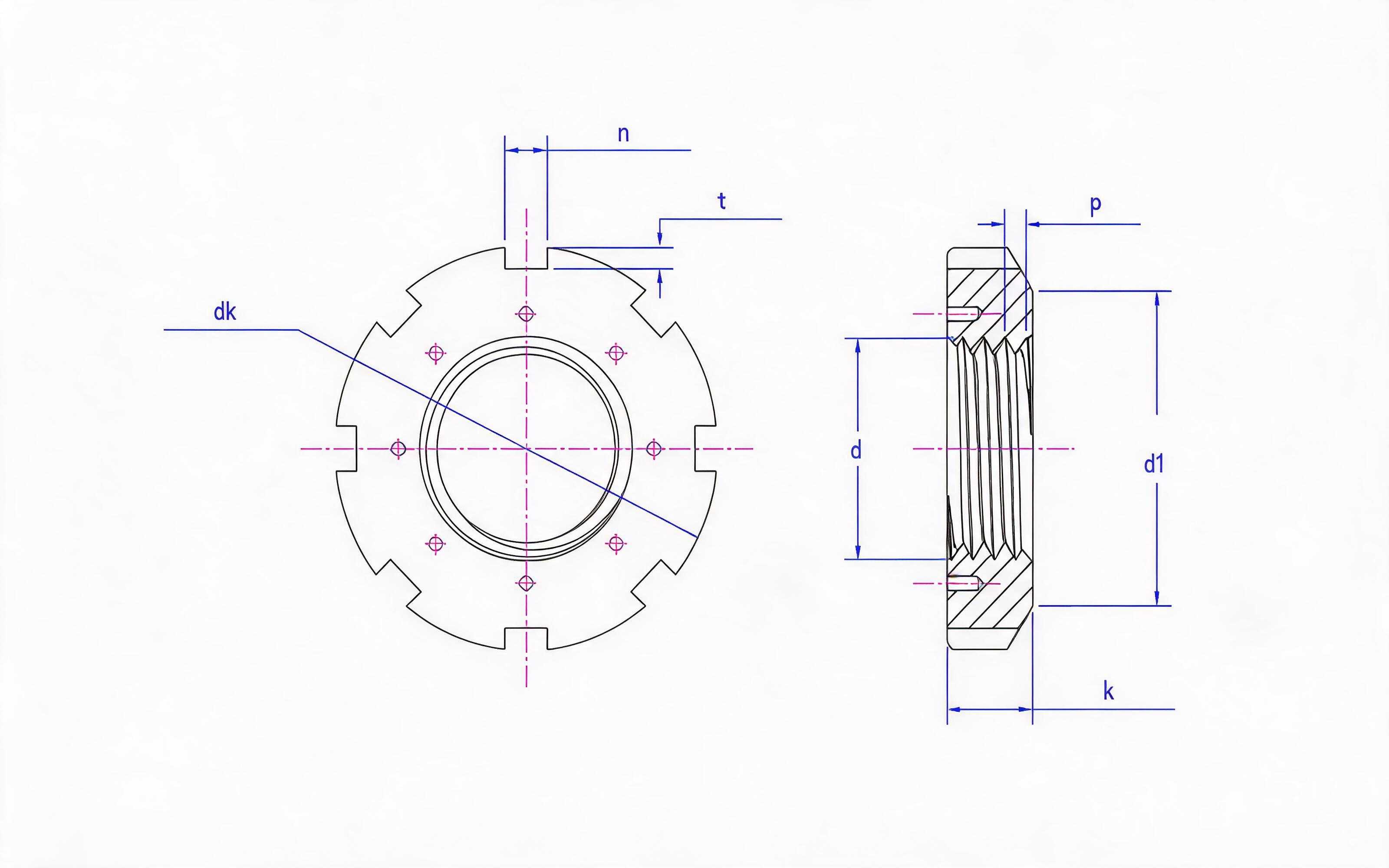 Table 3 8-groove lock nut for rolling bearing Standard Drawing