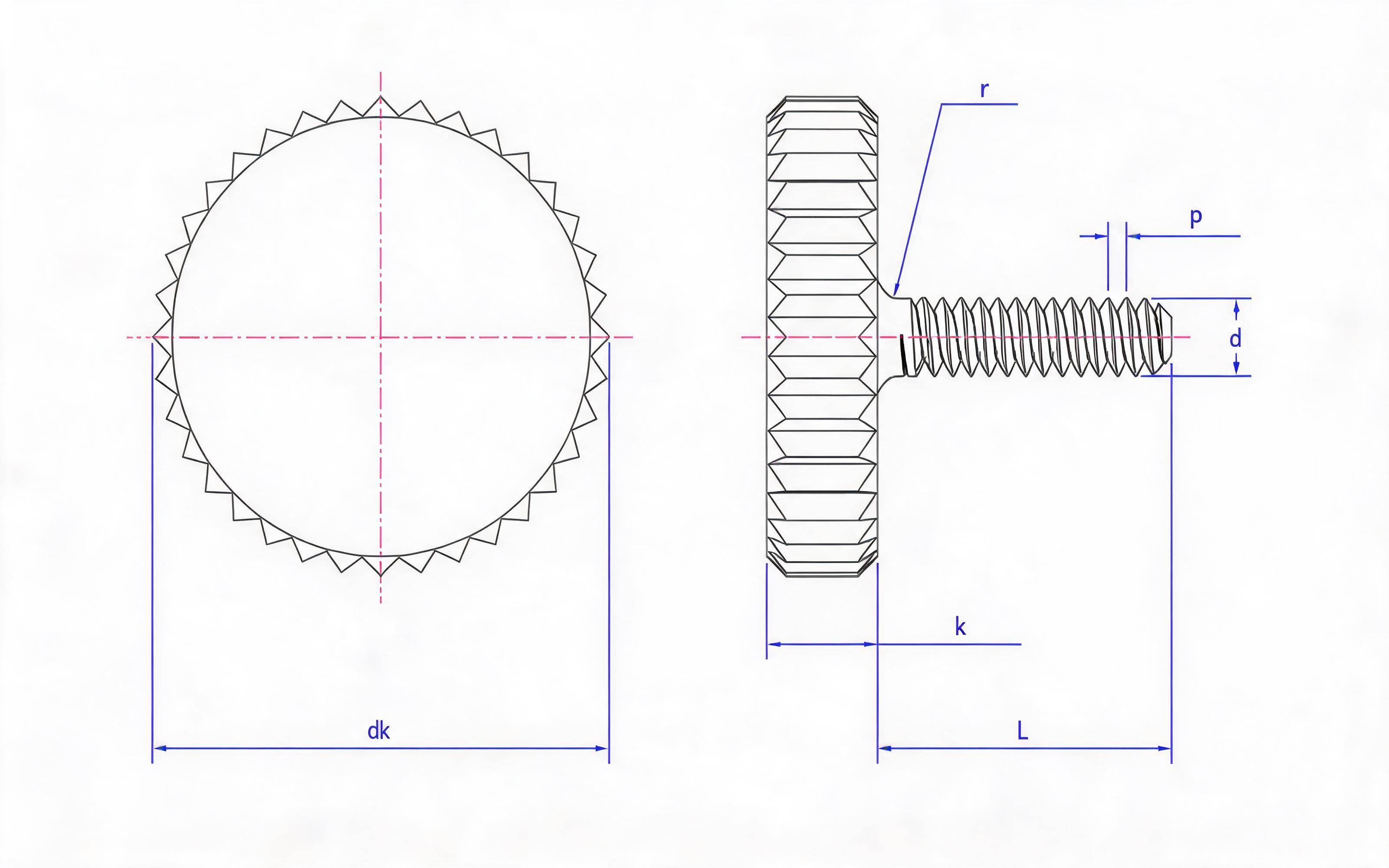 Thin knurled big head screw (d ＜ M2) Standard Drawing