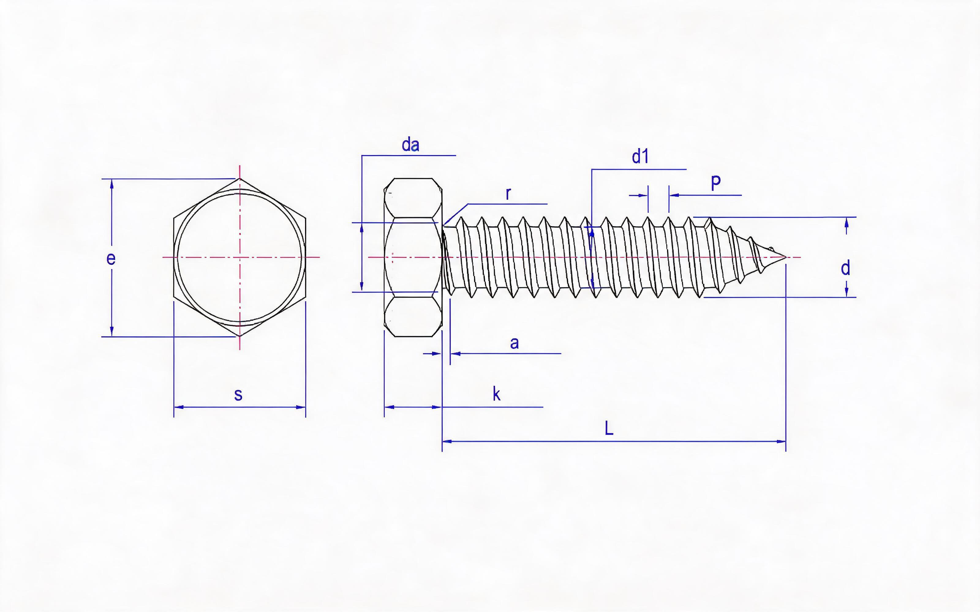 Hexagon self-tapping screw type C Standard Drawing