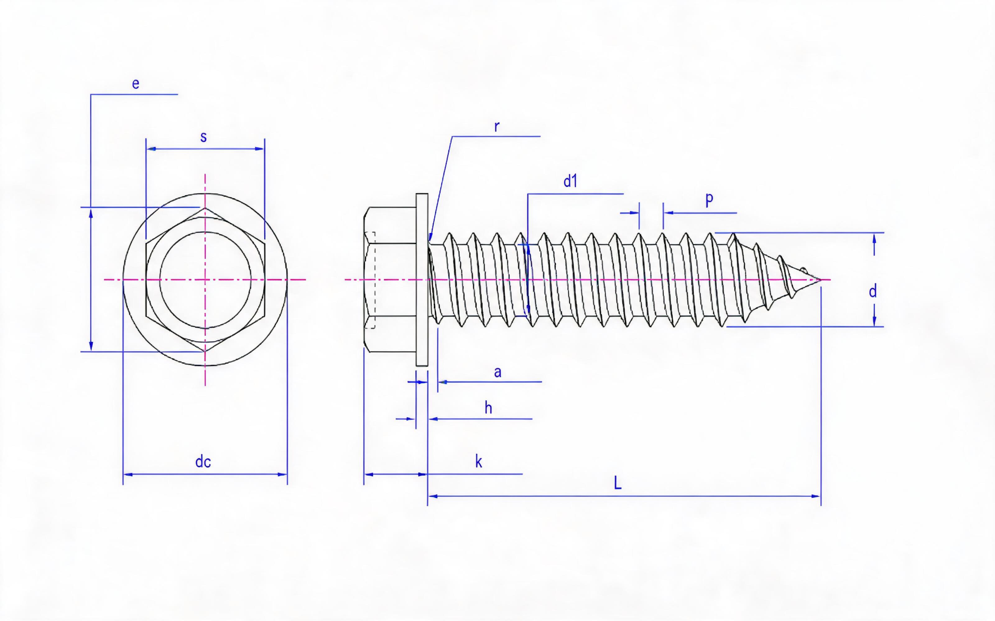 Hexagon head self-tapping screw type C Standard Drawing