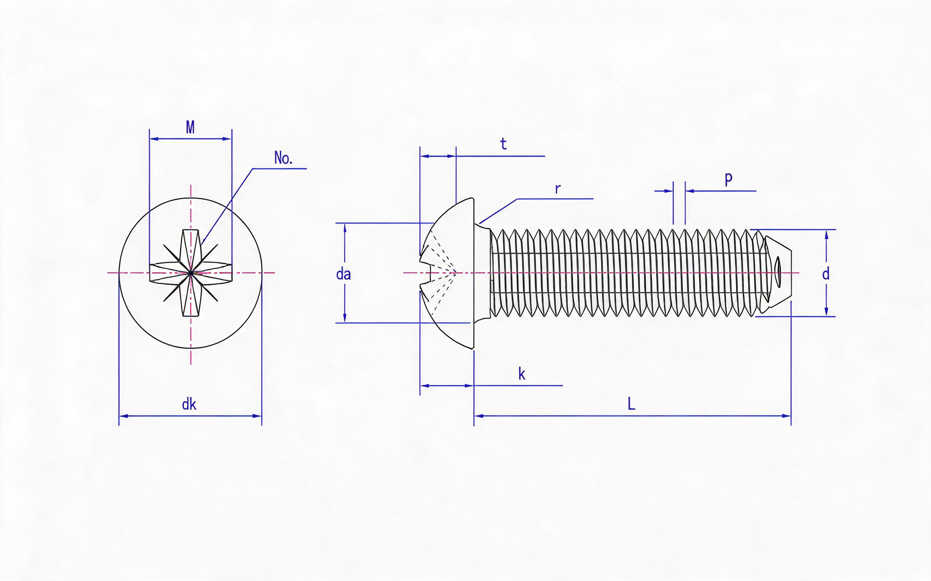 Herringbone groove pan-head triangle lock screw (Z type) Standard Drawing