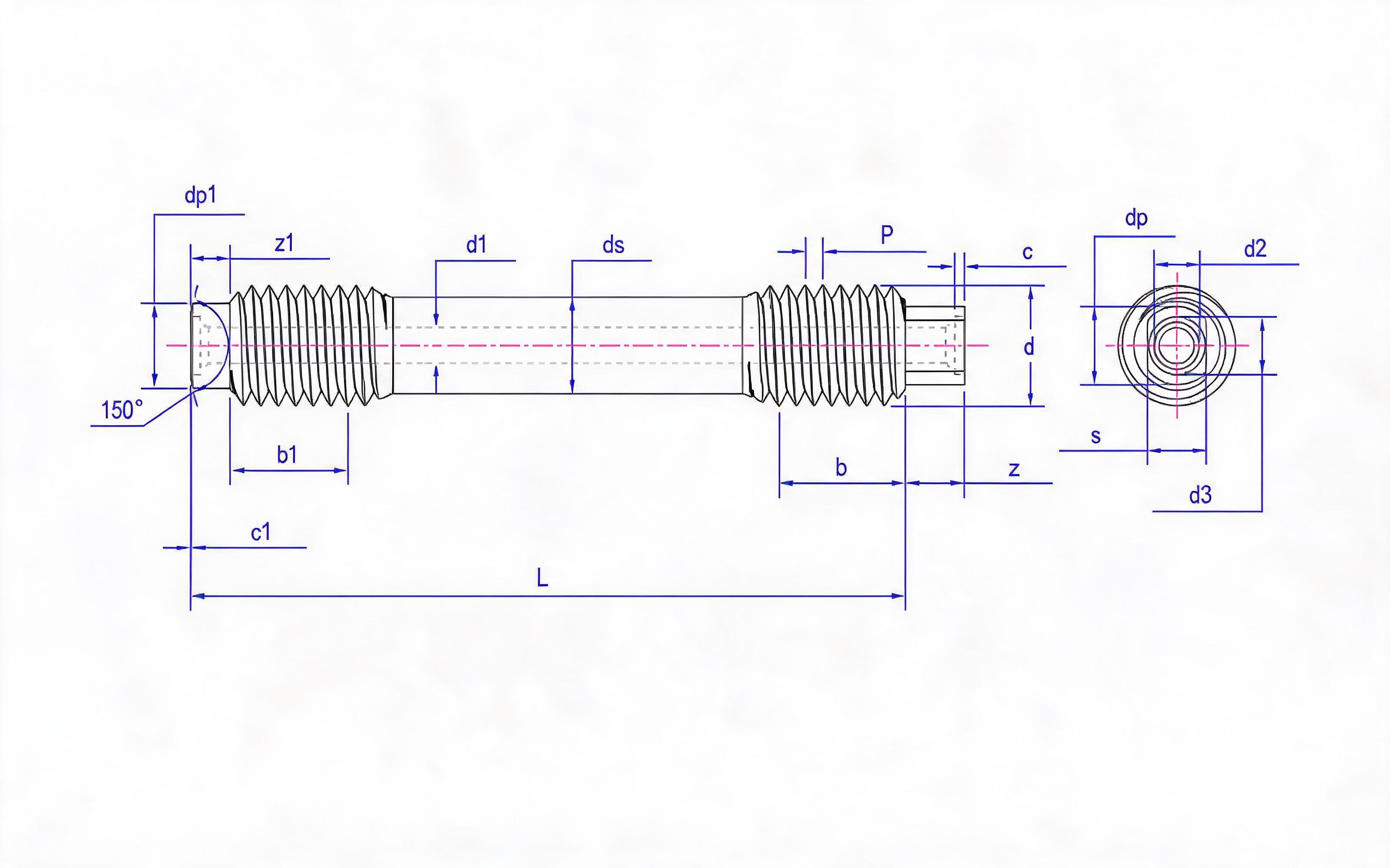 Type C and SW Double-head Short Thread Studs (d ≥ 64mm) Table 2 Standard Drawing