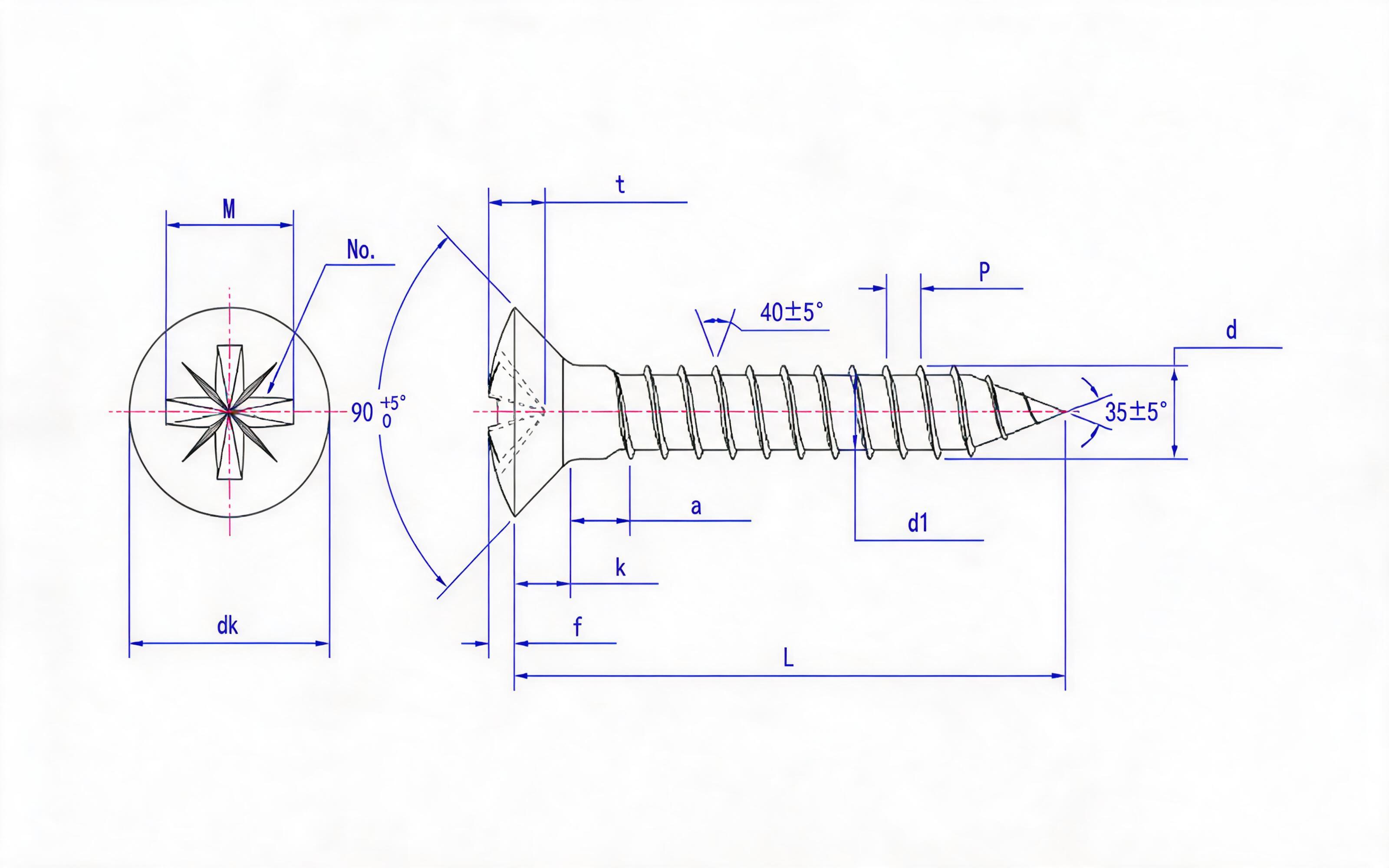 Cream-groove countersunk head plastic screw (type Z) Standard Drawing