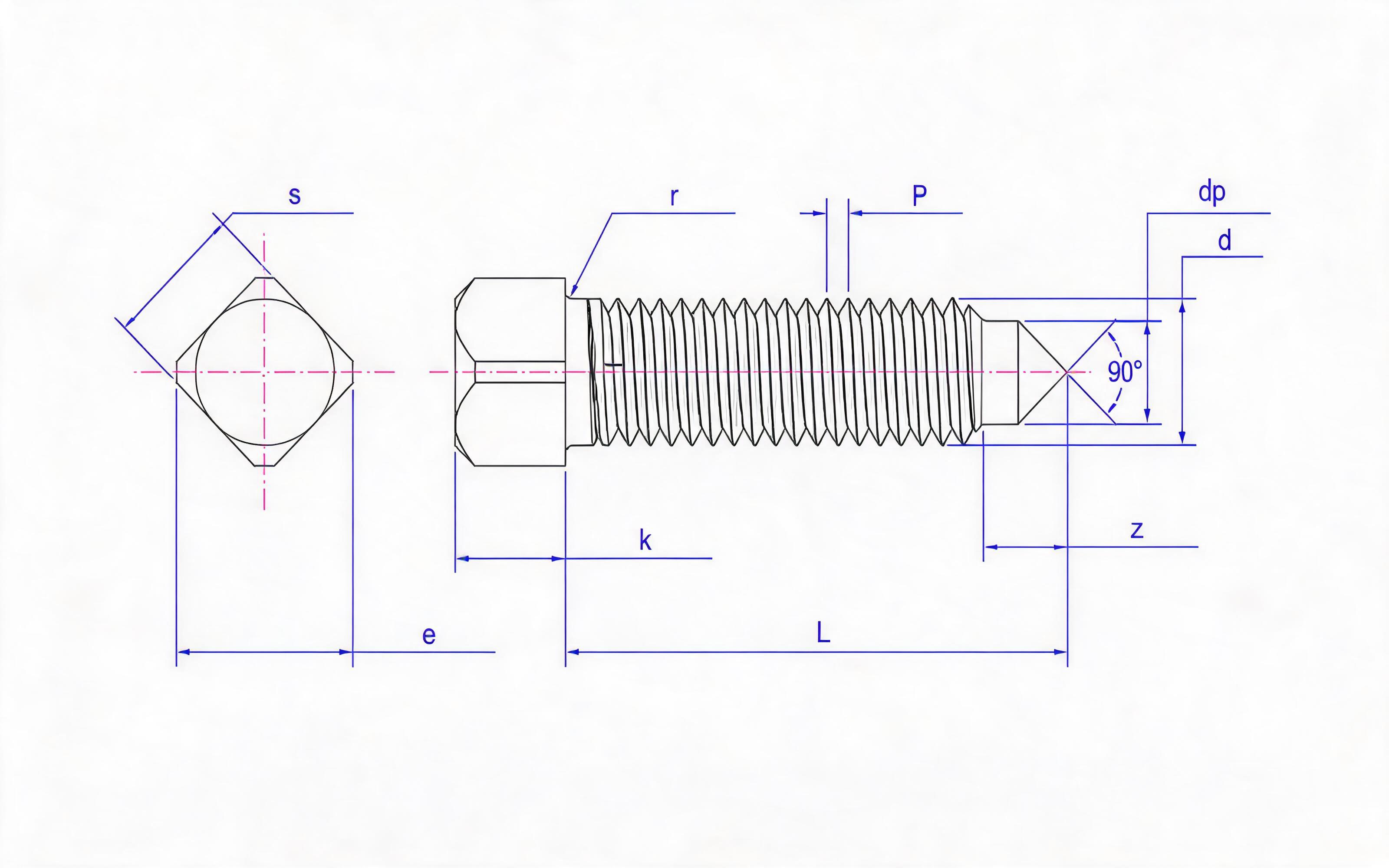 SQUARE HEAD SHORT CYLINDRICAL CONE POINT SET SCREW Standard Drawing