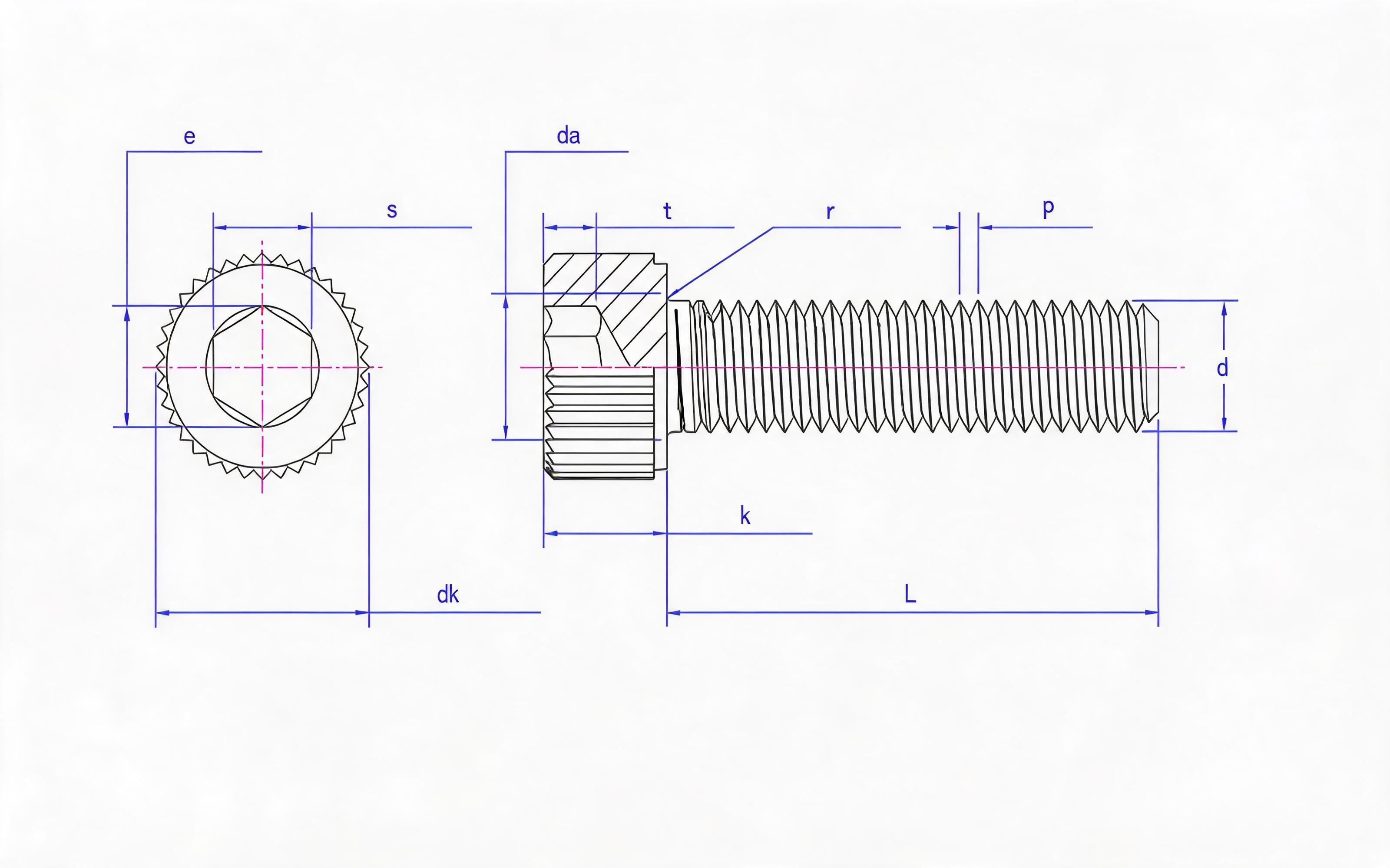 Knurled hexagon socket head cap screw Standard Drawing