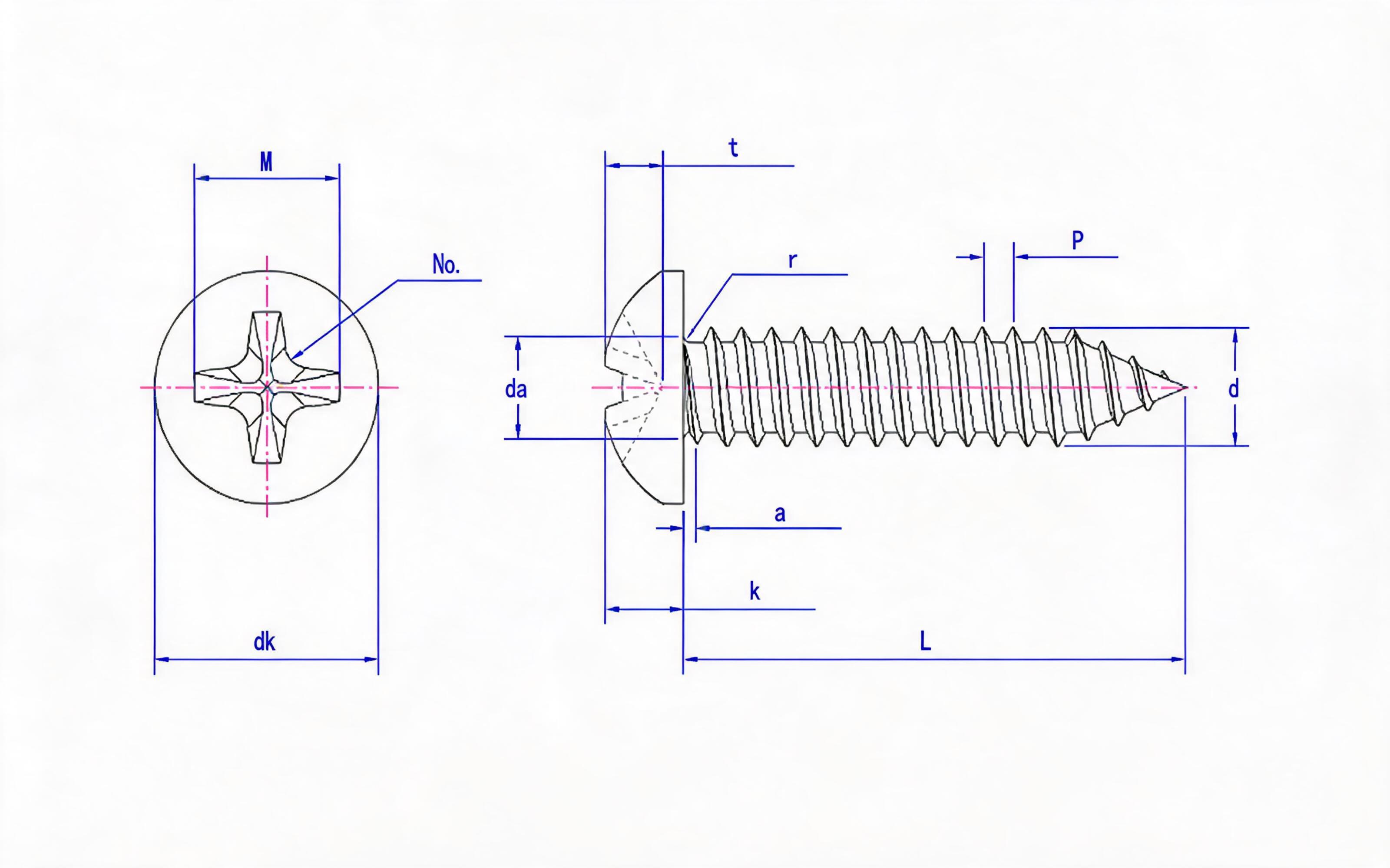 Cross recessed panhead self-tapping screw Type C Standard Drawing